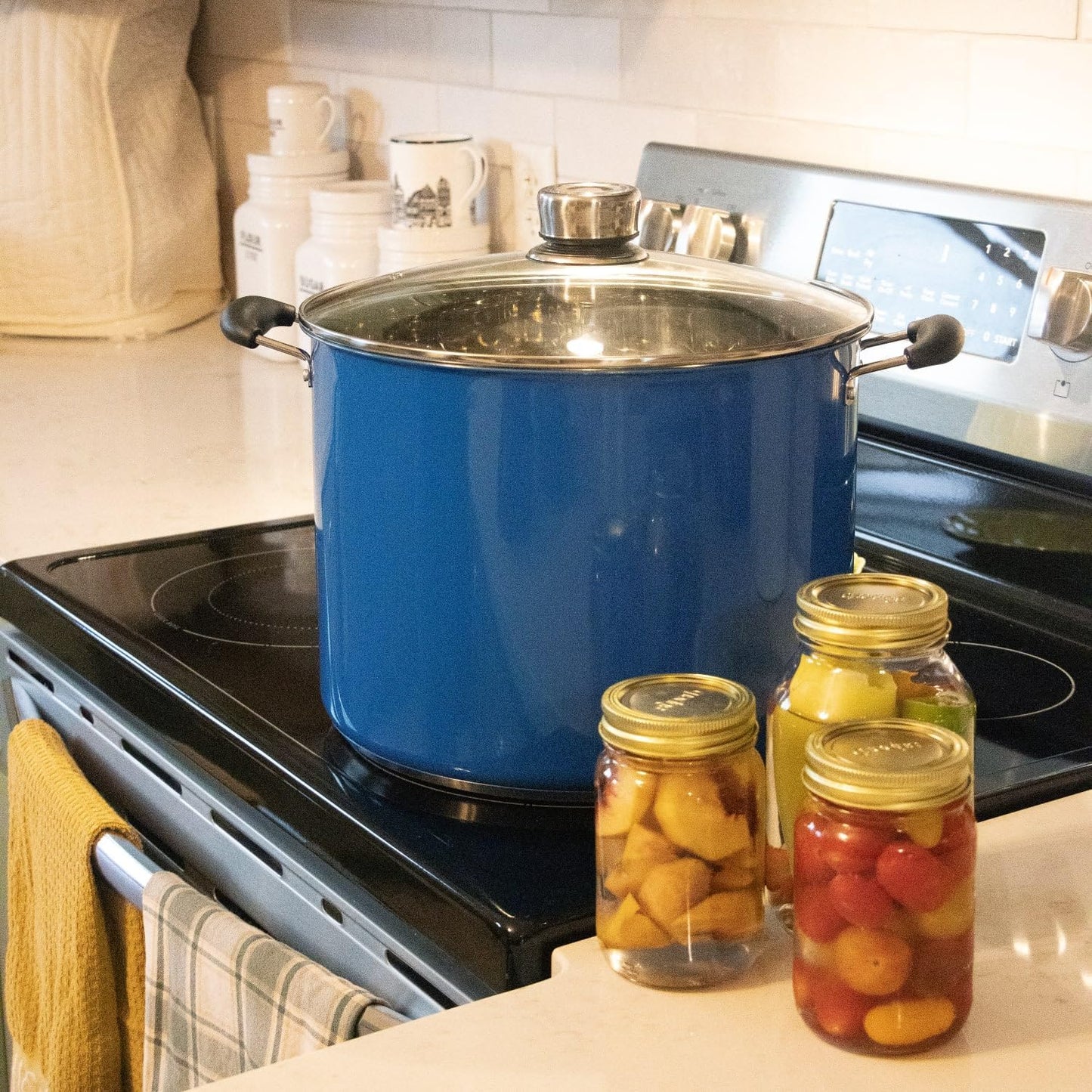 Lehman's 21.5-Quart Water Bath Canner with Pressure Gauge, Durable Stainless Steel Stockpot for Home Canning and Preserving, Blue