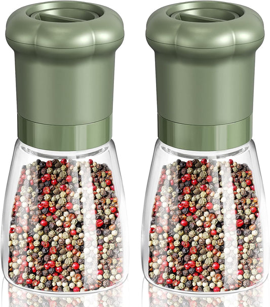 CIRCLE JOY Manual Salt and Pepper Grinder Set For Professional Chef, Refillable Salt and Pepper Shakers with Ceramic Blades, Adjustable Coarseness and BPA-free 180ml Glass Container, Short Green