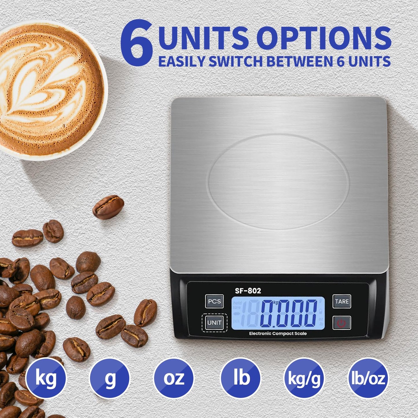 Large Digital Kitchen Scale 30kg/66lb Food Scale for Baking Cooking Stainless Bread Scale with LCD Display Counting Scales for Coins Adapter Included(Stainless Black)