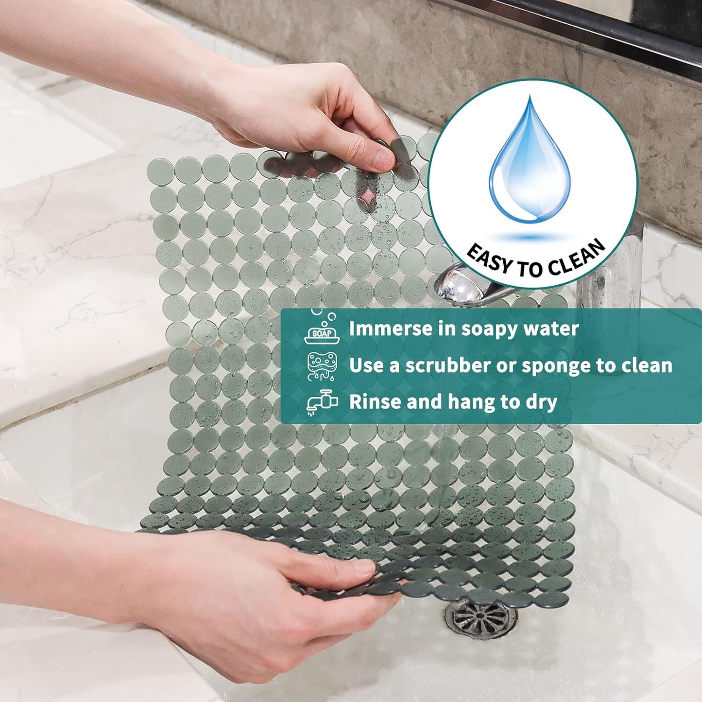 Qulable 2Pack Kitchen Sink Mat for Stainless Steel/Ceramic Sinks, PVC Eco-friendly Protectors for Bottom of Kitchen Sink, Adjustable, Fast Draining, Dots Design, 11.8x15.7 (Green)