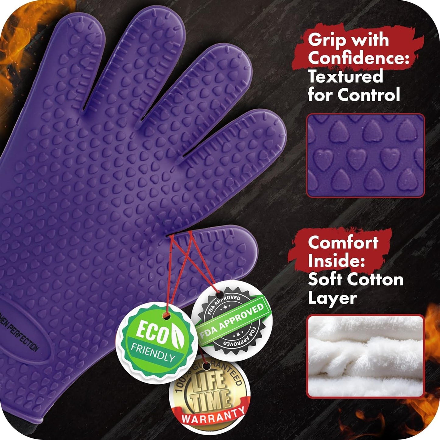 KITCHEN PERFECTION Silicone Smoker Oven Gloves -Extreme Heat Resistant BBQ Gloves -Handle Hot Food Right on Your Smoker Grill Fryer Pit|Waterproof Oven Mitts Grill Gloves |Superior Value Set+3 Bonuses