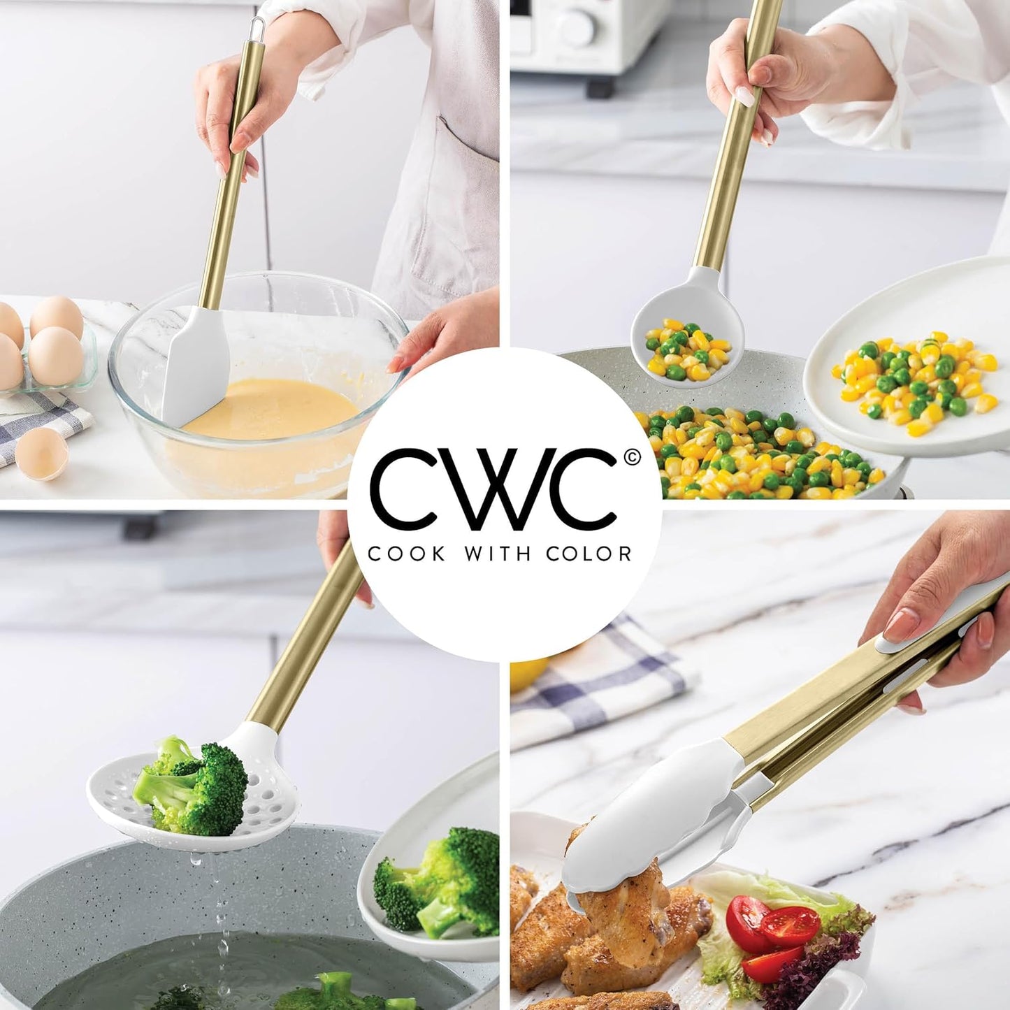 COOK WITH COLOR Silicone Cooking Utensils, Kitchen Utensil Set, Easy to Clean Silicone Kitchen Utensils, Cooking Utensils for Nonstick Cookware, Kitchen Gadgets Set with Holder, 10 Pieces