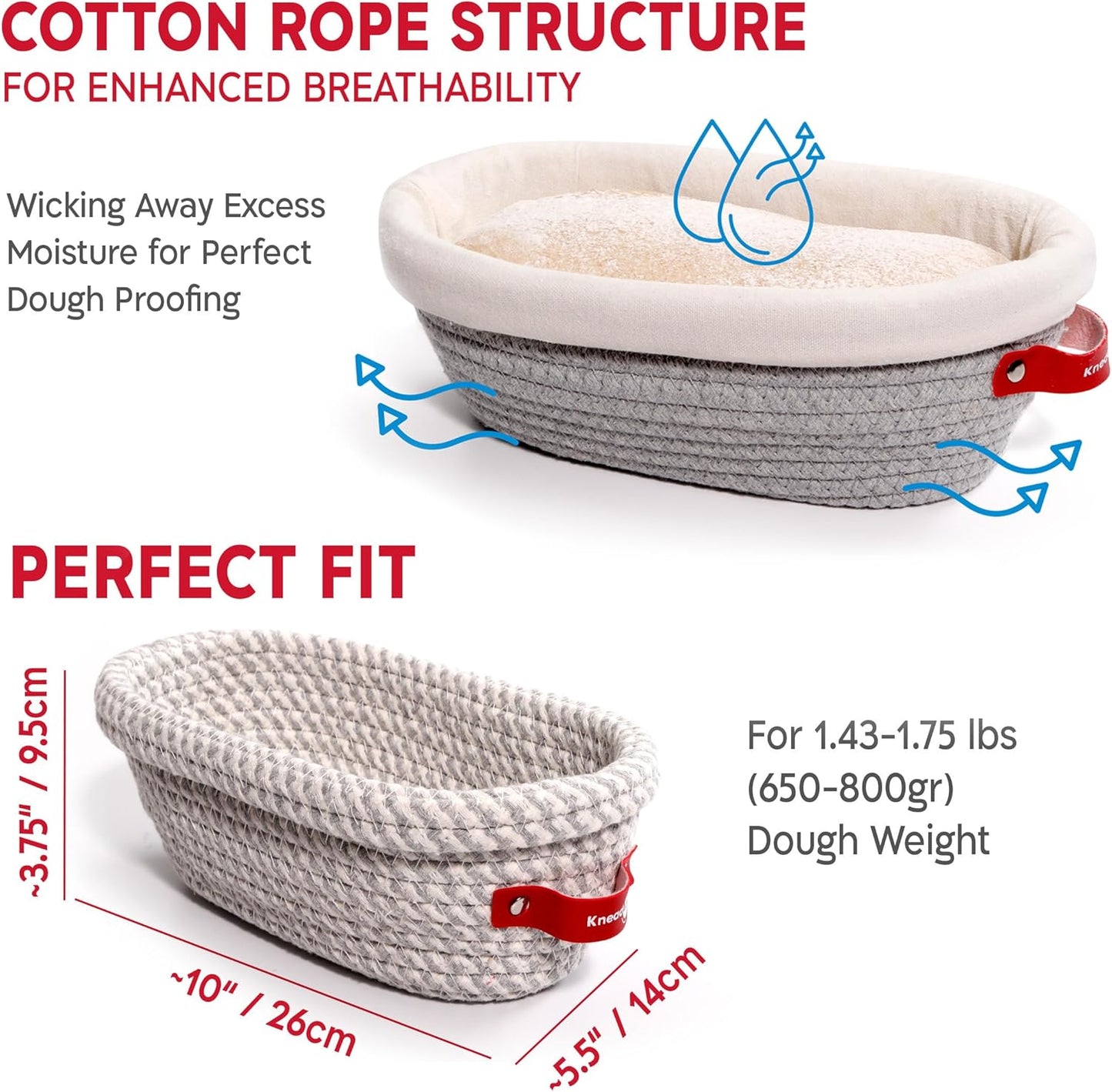 KneadAce Sourdough Starter Kit (24oz Jar, 2xOval Baskets, Gray Bread Lame)