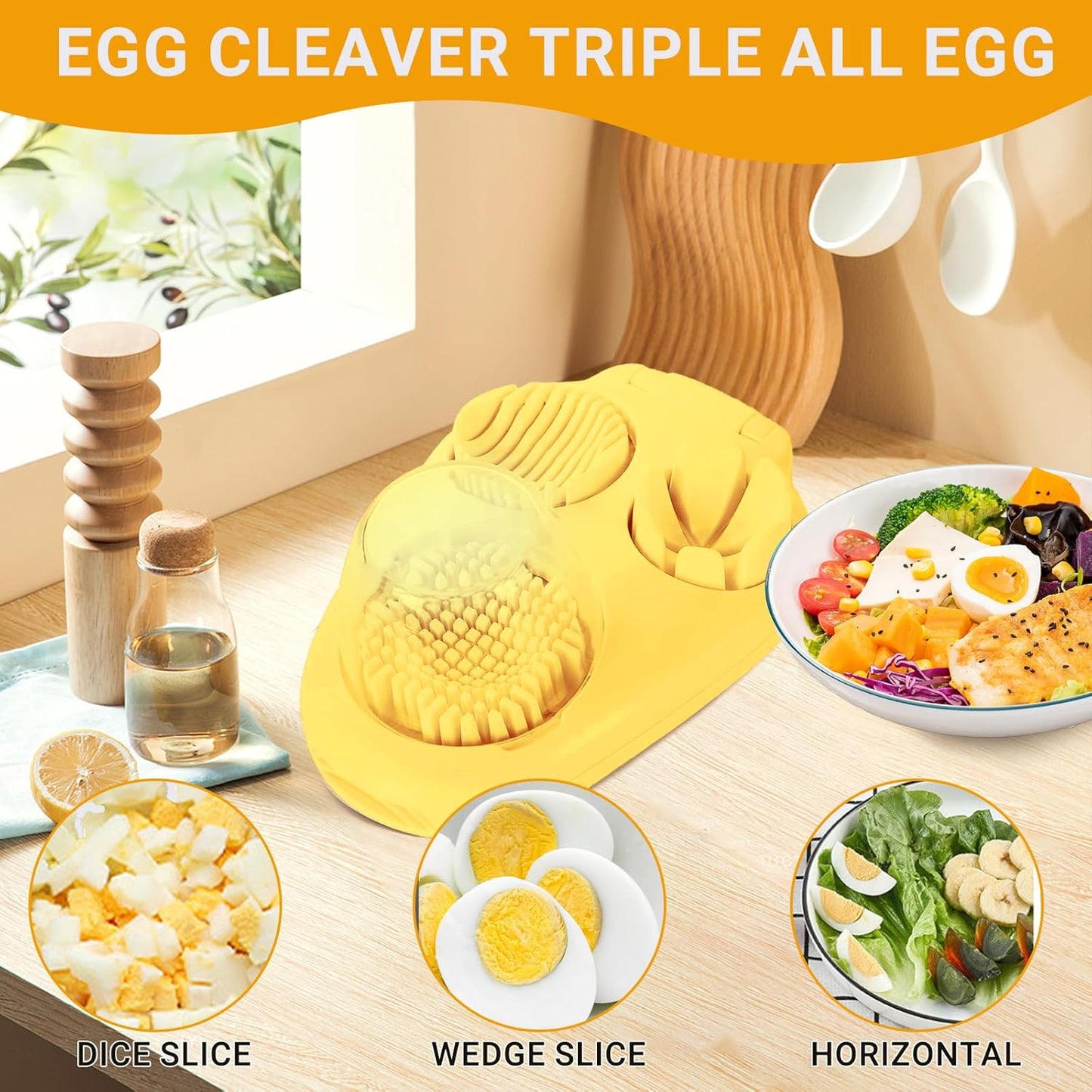 1 Pcs Stainless Steel Egg Slicer for Hard Boiled Eggs, 3 Slicing Modes, Ideal for Fruits and Vegetables, Easy to Clean Kitchen Cutter, Send Goods From Local Warehouse