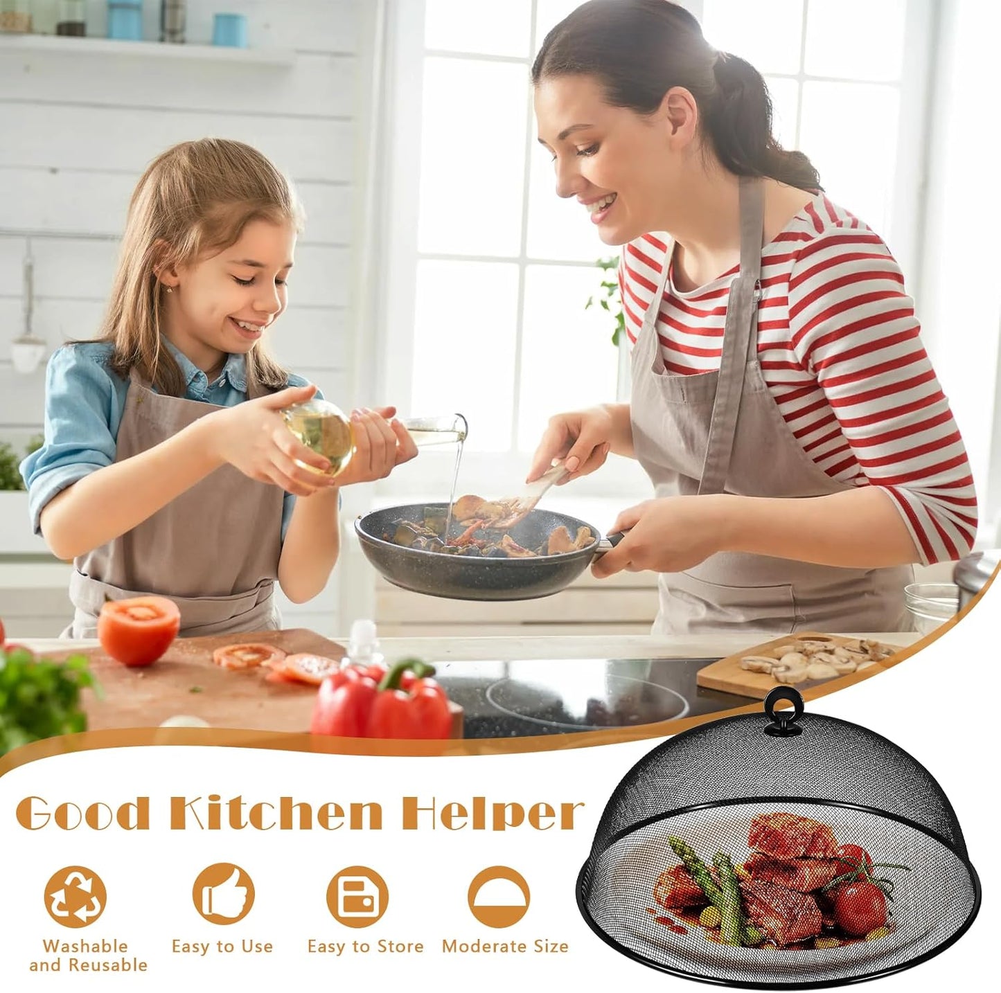 4 Pcs Metal Mesh Food Cover 14'' 12'' 11'' 10'' Food Screens for Outdoors Food Domes for Outdoor Picnic Food Net Covers for Outside Keep out Flies for Table Picnic Camping