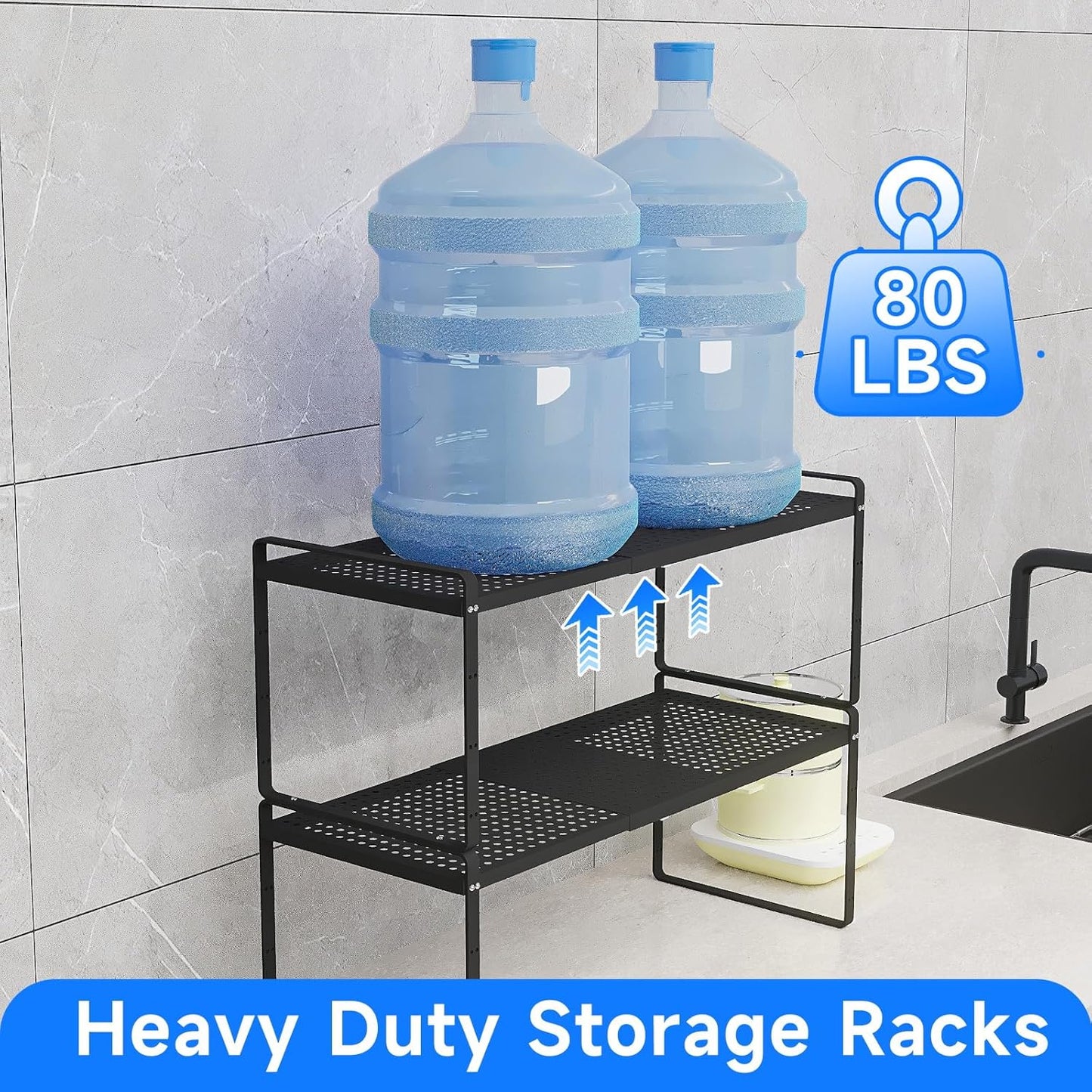 Expandable Kitchen Shelf Organizers, Kitchen Cabinet Organizer Stand Rack Organization for Countertop Cupborad Pantry, Black 3 Pack