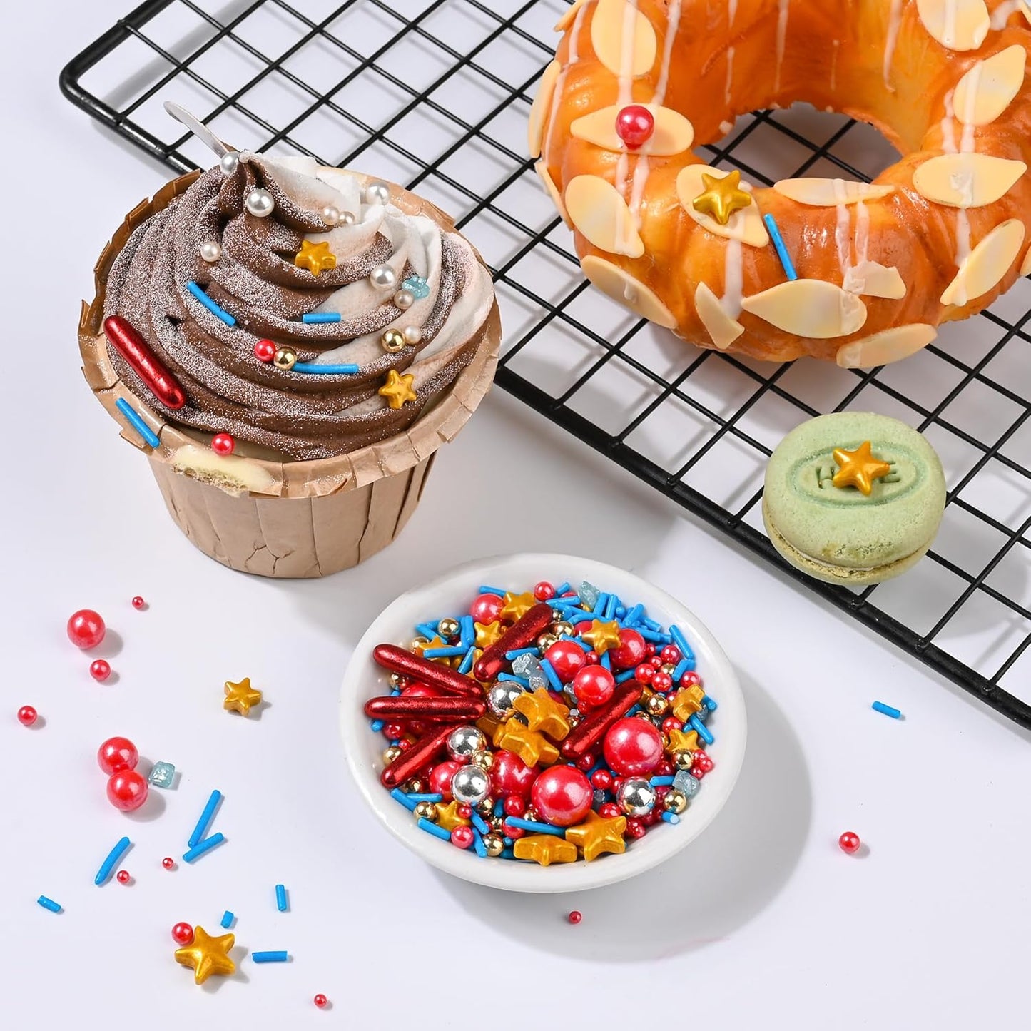 Cobakey Patriotic Sprinkles for Baking, 4th of July Sprinkles With Gold Star, Perfect for Independence Day Dessert Party 4.23 Ounce