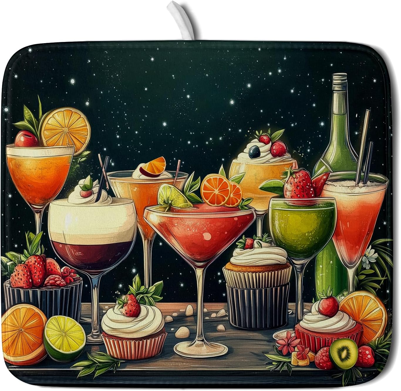 Wine Glass Dish Drying Mat - Summer Party Absorbent Microfiber Kitchen Drying Pad 16 X 18 Inch