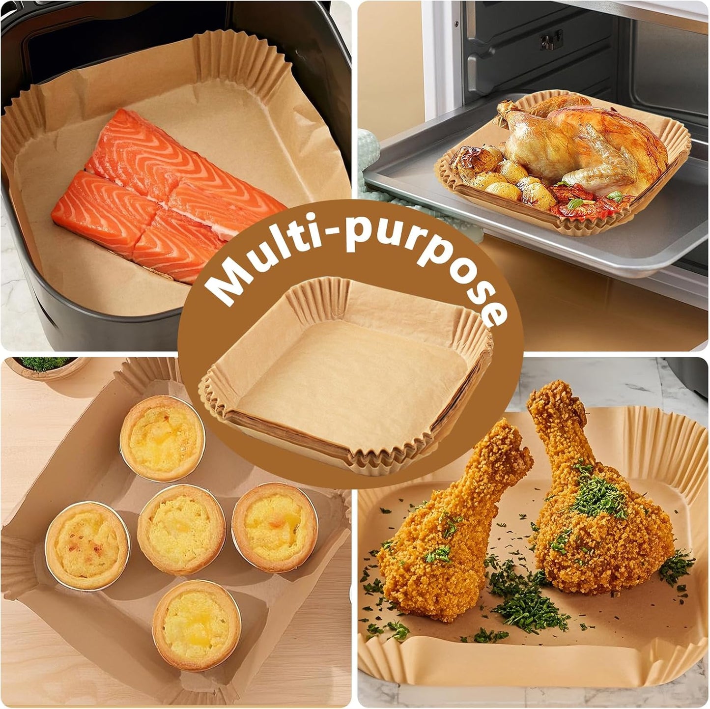 400 Pack 7.5 Inch Air Fryer Liners, Parchment Paper Sheets for Air Fryer Basket, Non-Stick, Disposable, Unbleached, Heat Resistant, Fits 3-6 QT Air Fryers. (Bottom size: 6in)