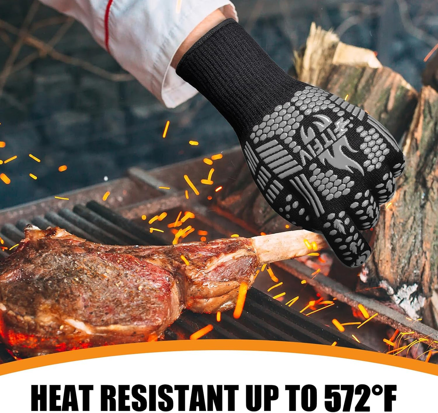 BBQ Gloves, Oven Gloves, Extreme Heat Resistant Barbecue Gloves, Silicone Non-Slip Oven Mitts, Kitchen Gloves for Cooking, Grilling, and Baking (Gray)