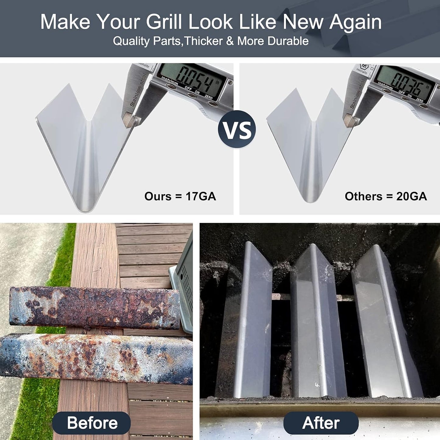 Set of 3-Pack 15.3" 7635 Flavorizer Bars for Weber Spirit 200 Series, Spirit E210 S210, E220, S220 with Front Control Knobs, Stainless Steel Heat Plates Flavor Bar for Weber Spirit E210