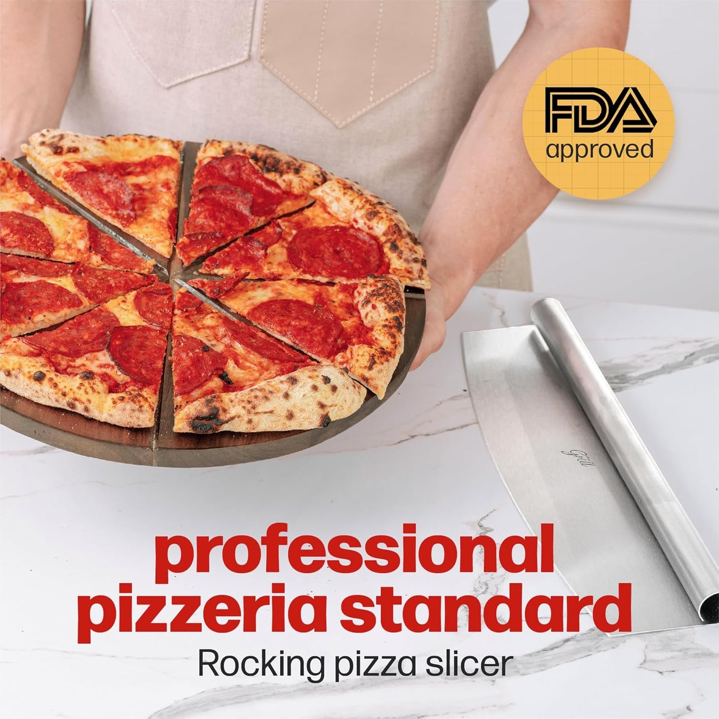 Pizza Cutter Rocker Blade By Hans Grill 14" Large Pizza Slicer Sharp | Stainless Steel Rocking Pizza Knife Cutter | Professional Nonstick Pizza Cutter Rocker Knife With Safety Cover | Dishwasher Safe