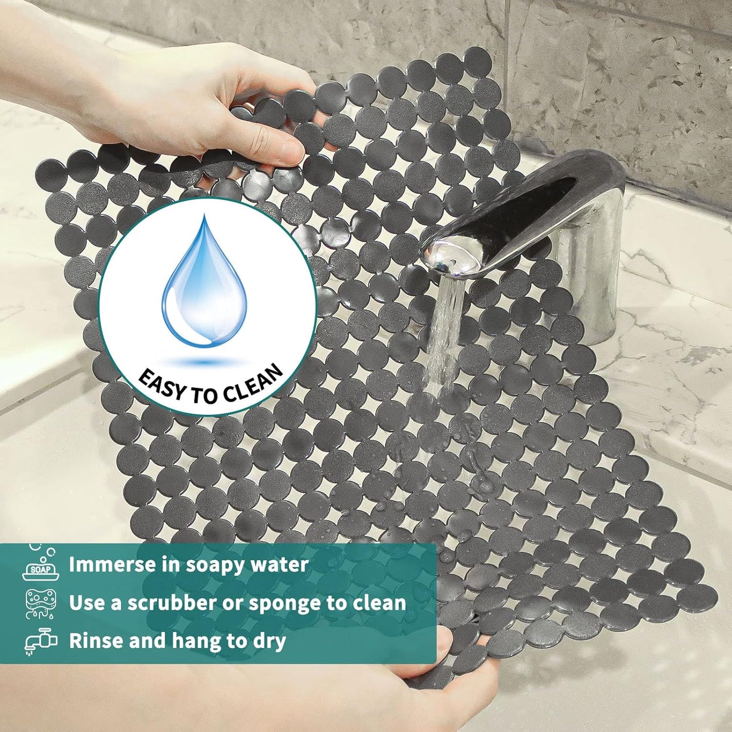 Qulable 2Pack Kitchen Sink Mat for Stainless Steel/Ceramic Sinks, PVC Eco-friendly Protectors for Bottom of Kitchen Sink, Adjustable, Fast Draining, Dots Design, 11.8x15.7 (Solid Gray)