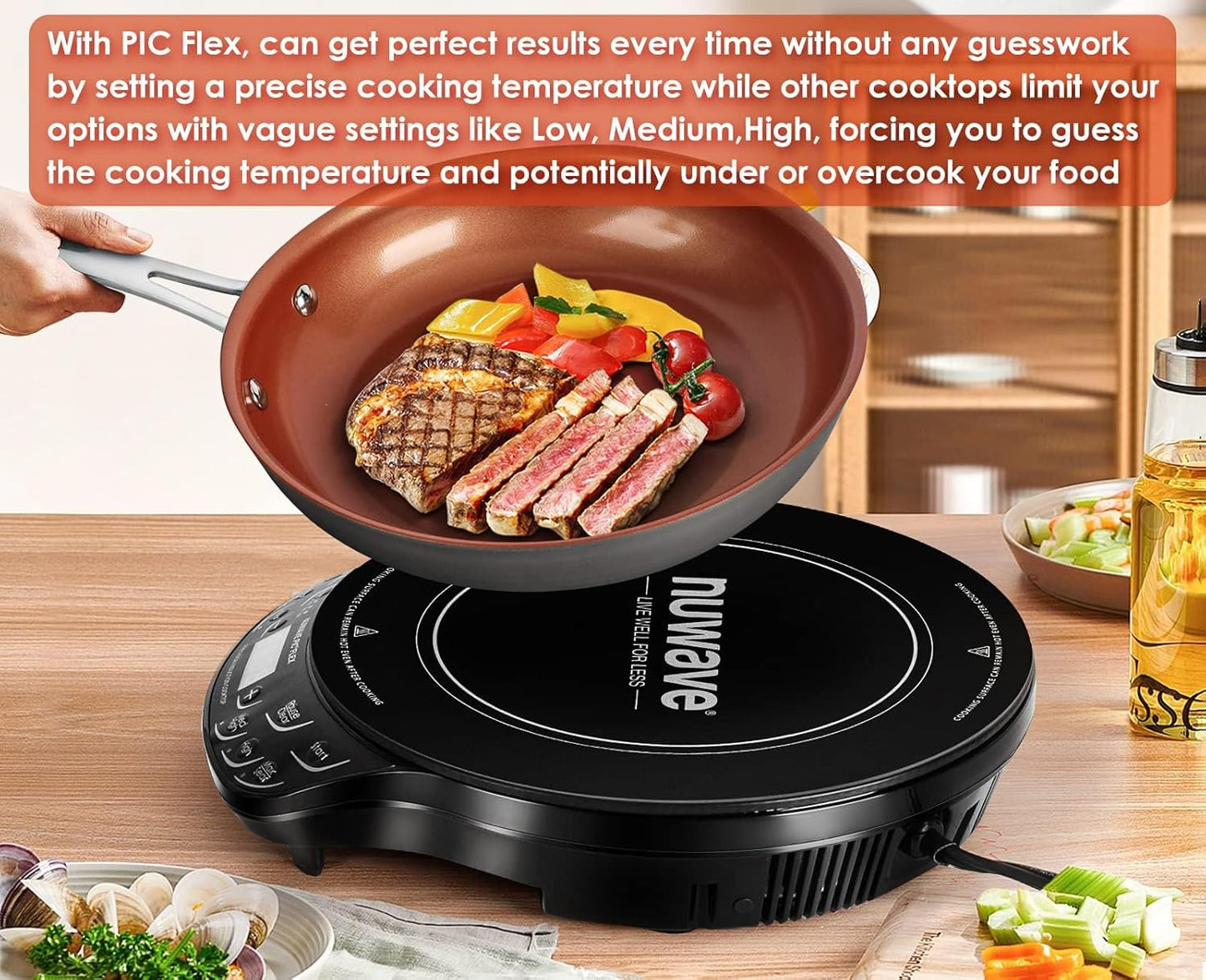 Nuwave PIC Flex with 9-inch Anodized Duralon, Non-Stick Fry Pan, Portable, Powerful Induction Cooktop, 6.5-Inch Heating Coil