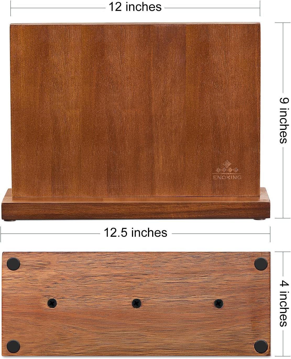 ENOKING Magnetic Knife Block 12.5 x 9 Inches, Double Side Magnetic Knife Holder Built in Three Powerful Magnets Strip, Acacia Wood Universal Knife Storage Organizer for Kitchen Counter