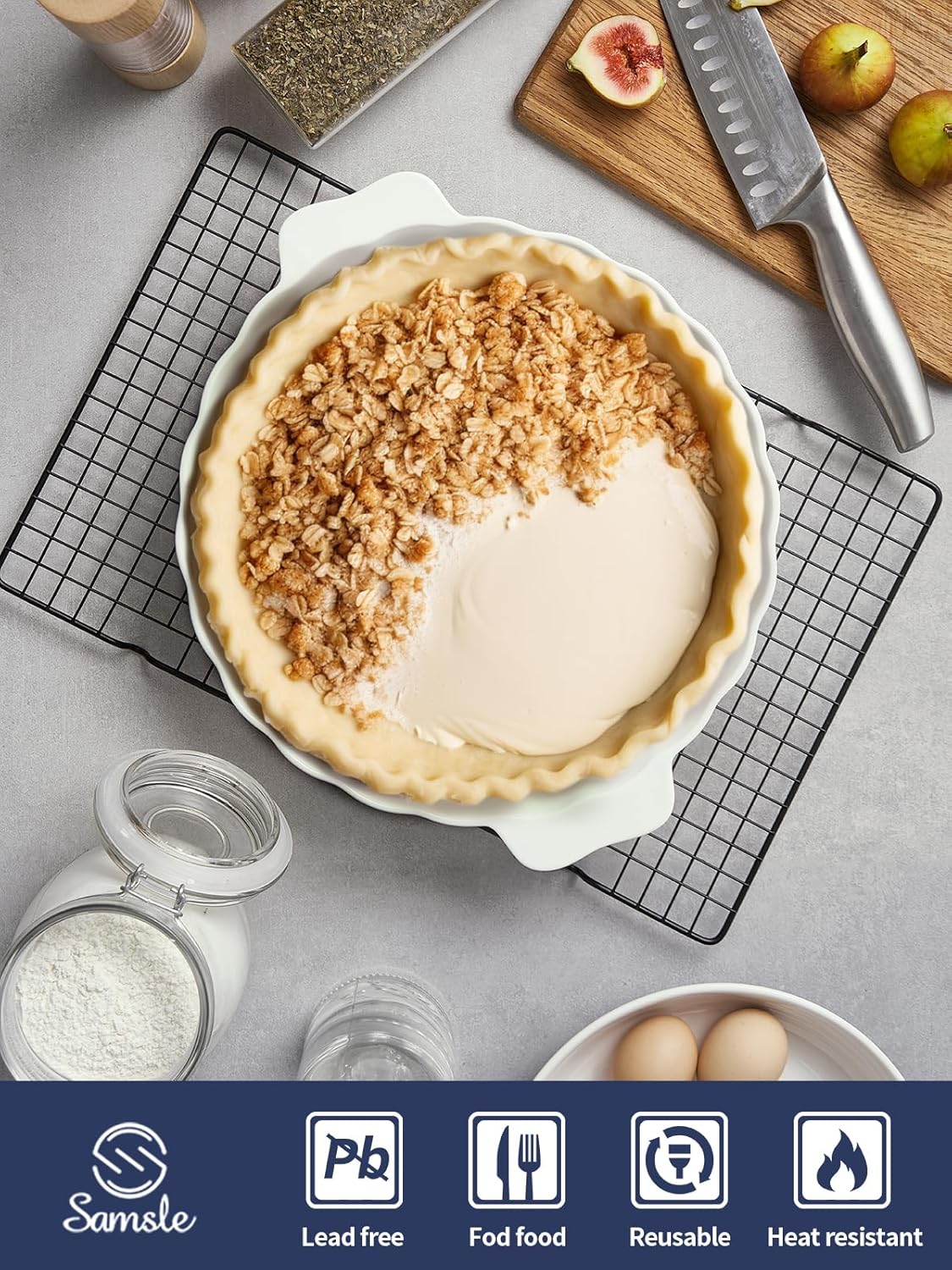 Ceramic Pie Pan For Baking,13Inch Round Baking Dish With Double Handle,Pie Plate With Ruffled Edge-Microwave, Dishwasher, and Oven Safe