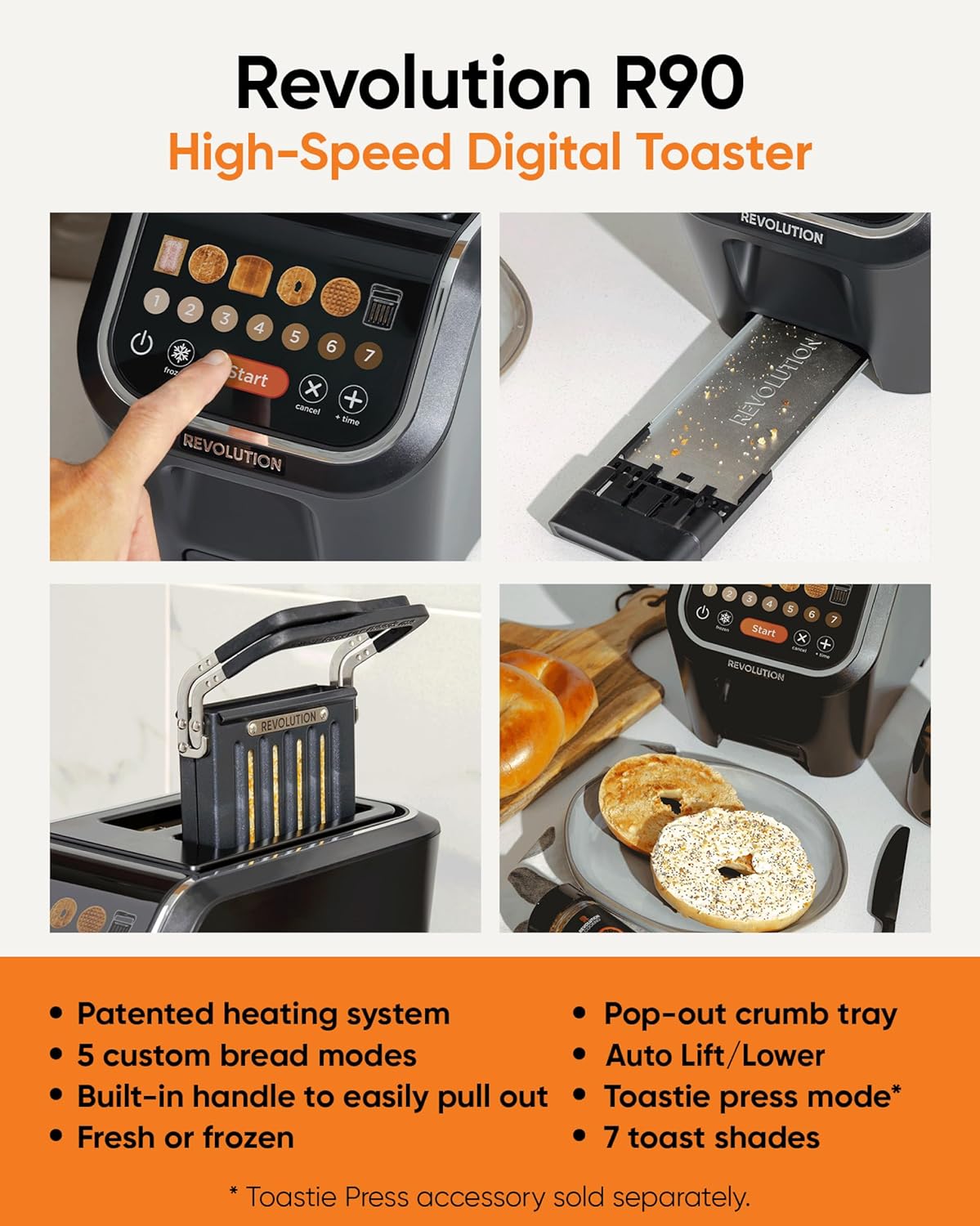Revolution R90 Digital Toaster – 2-Slice High-Speed Toaster with Patented InstaGLO 2.0 Technology – Toast Bread, Bagels, Waffles, Muffins, Tortillas, Pastries – Matte Black