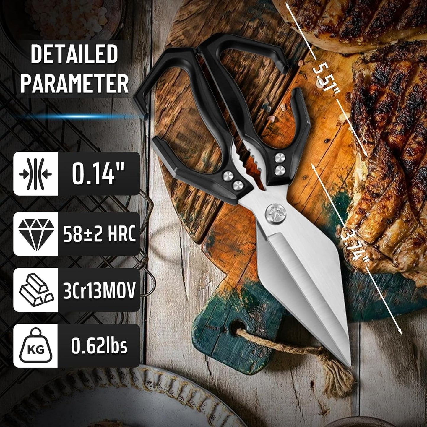 Dream Reach Kitchen Scissors for Food Heavy Duty Poultry Shears with Ergonomic Handle, Japanese High-Carbon Steel Culinary Shears for Chicken, Meat, Seafood, Bone Cutting, Gift Box Included (Black)