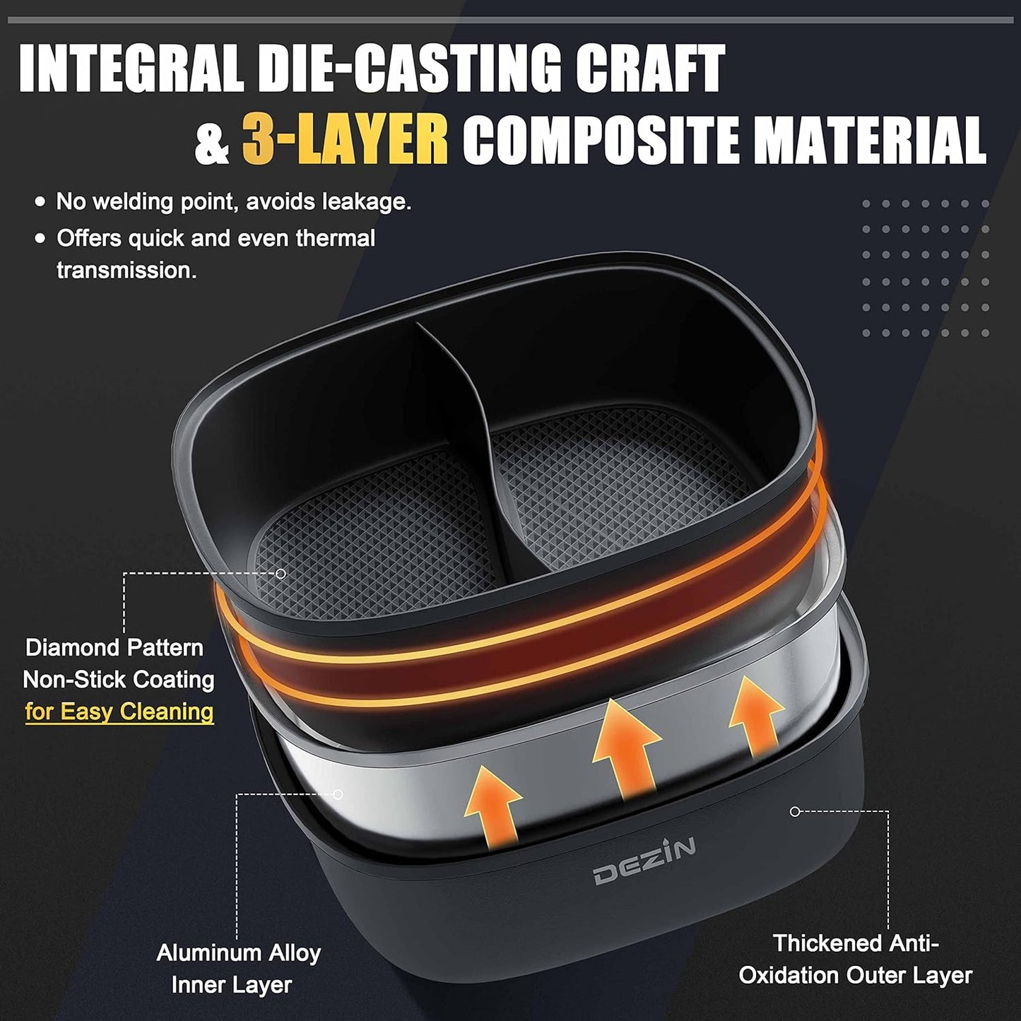 Dezin Hot Pot Electric with Divider, 5.5L Double-Flavor Electric Shabu Shabu Pot, Removable Non-Stick Dual Sided Electric Cooker, 3" Depth Divided Pot with Multi-Power Control, 2 Silicone Ladles