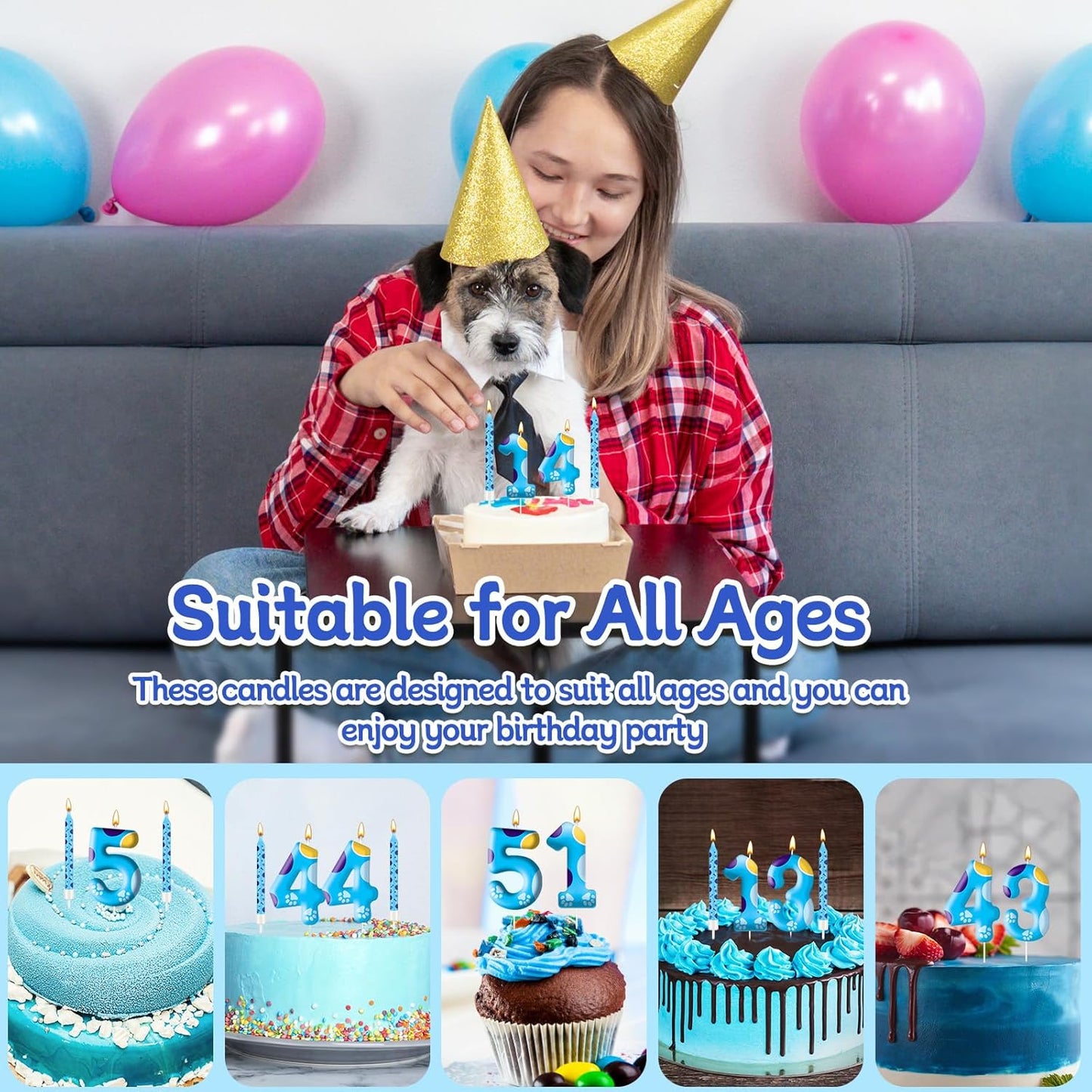 13PCS Blue Dog Paw Birthday Candles Set Cake Topper Numeral Birthday Candles for Boy Girl Dog Paw Decoration(Number 1)