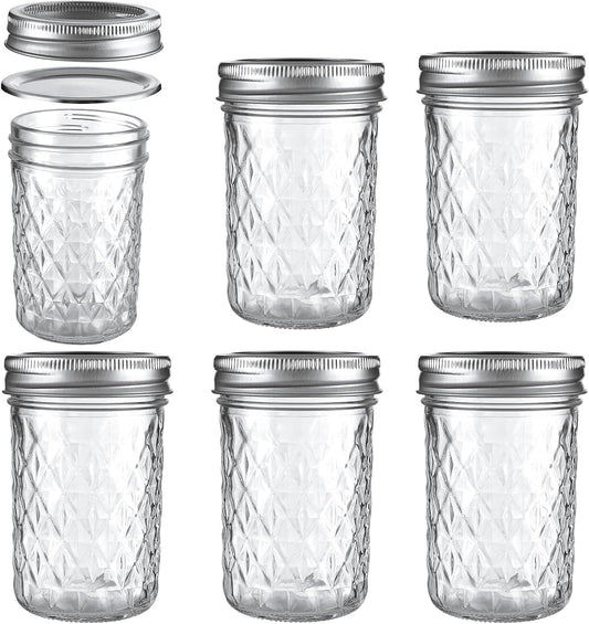 Mason Jars Airtight Lids Glass Canning Jars 8oz/250ml Regular Lids Spice Jars Honey Jars for Yogurt,Jam,Spice,Overnight Oats Canning, Preserving,Decorations,Jelly,Dessert,6 Pack (8 oz)
