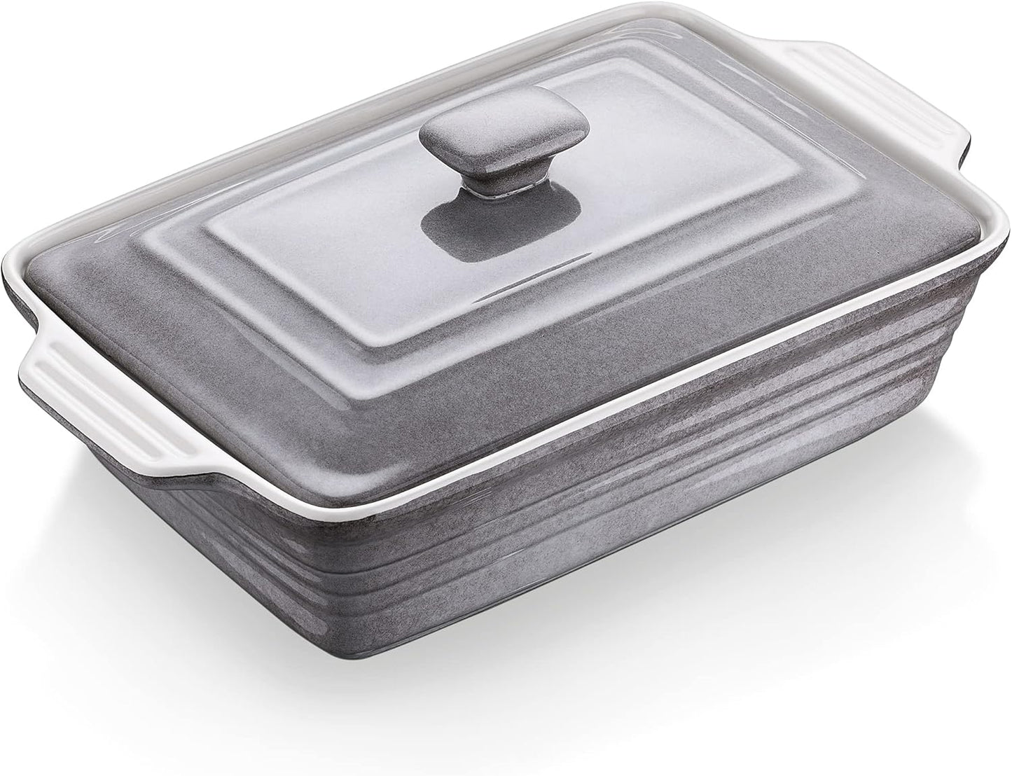 LOVECASA 4.5 Quart Ceramic Casserole Dish with Lid, 9x13 Baking Dish for Oven, Lasagna Pan Deep with Handles, Stoneware Bakeware, Oven & Dishwasher Safe, Grey