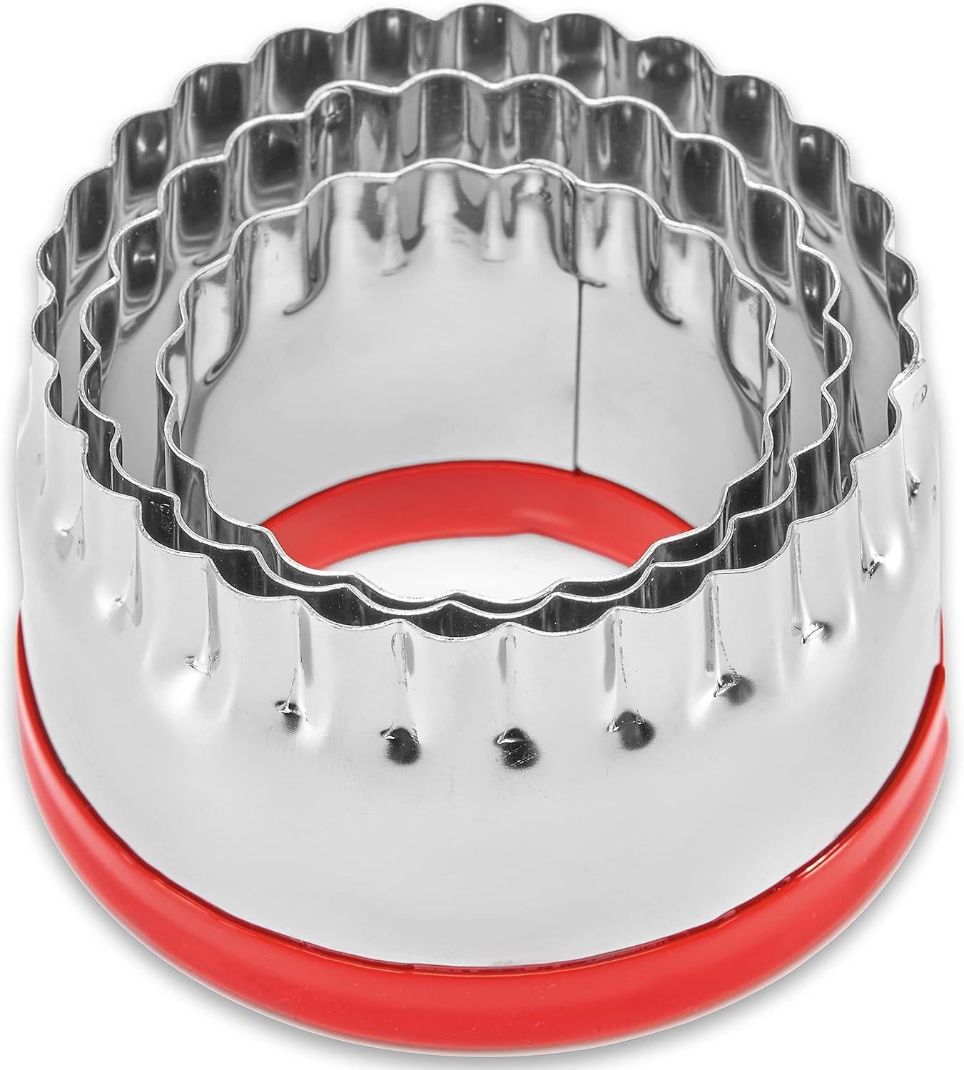 3Pcs Fluted Round Cookie Cutters - 2" & 2.6" & 3", Heavy Duty Food-Grade Stainless Steel, Mini Biscuit Cutter, Unique Design with Protective Red Top PVC
