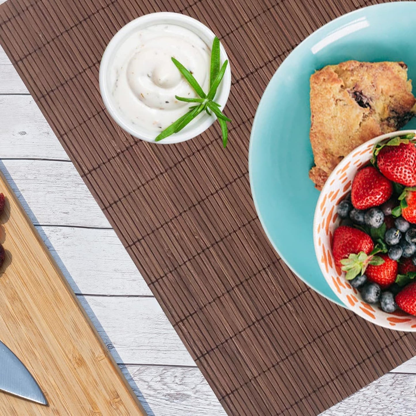 ANDSTAR Set of 12 Pcs Bamboo Placemats Natural Anti-Slip Bamboo Placemats Washable Heat-Resistant Table Mats for Dining Room and Kitchen(Chocolate)