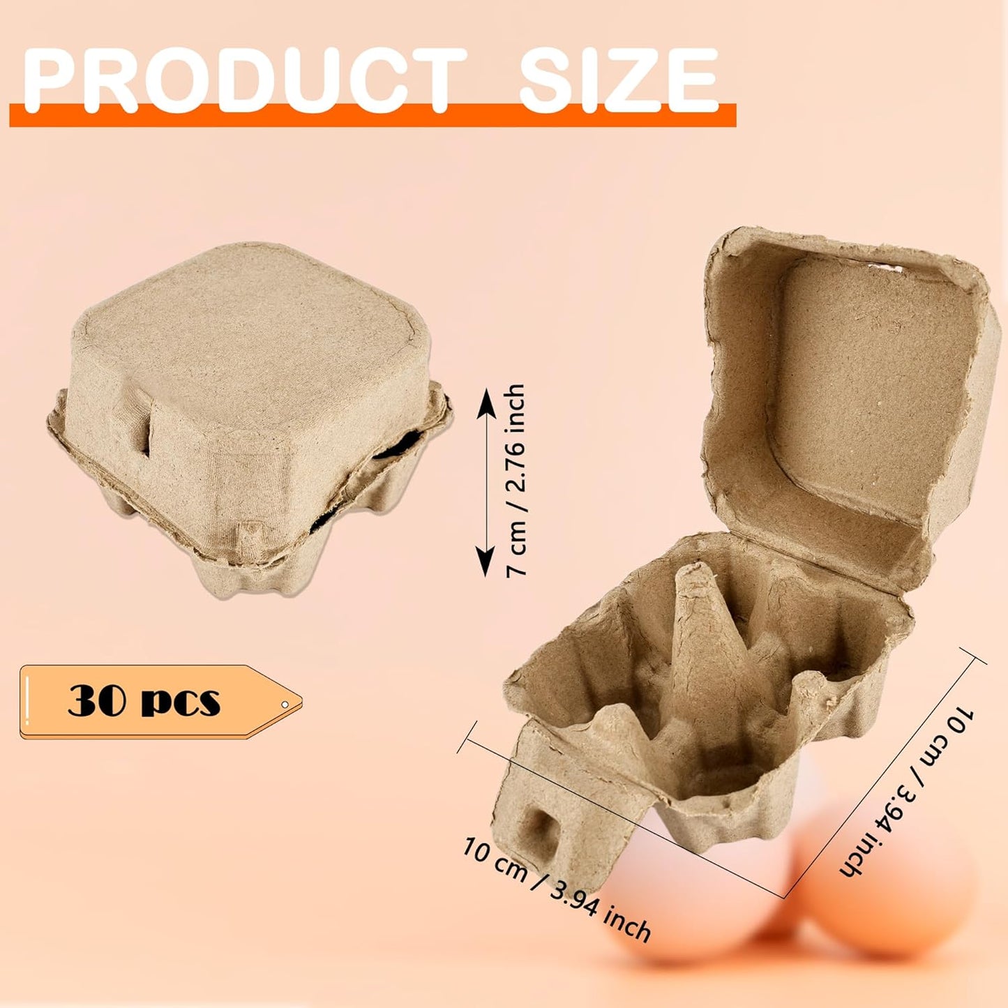 30 Pack Egg Cartons Bulk Empty Natural Pulp Egg Storage Case 4 Count Square Chicken Cardboard Egg Tray Holder for Family Farm Market Chicken Farm Storing