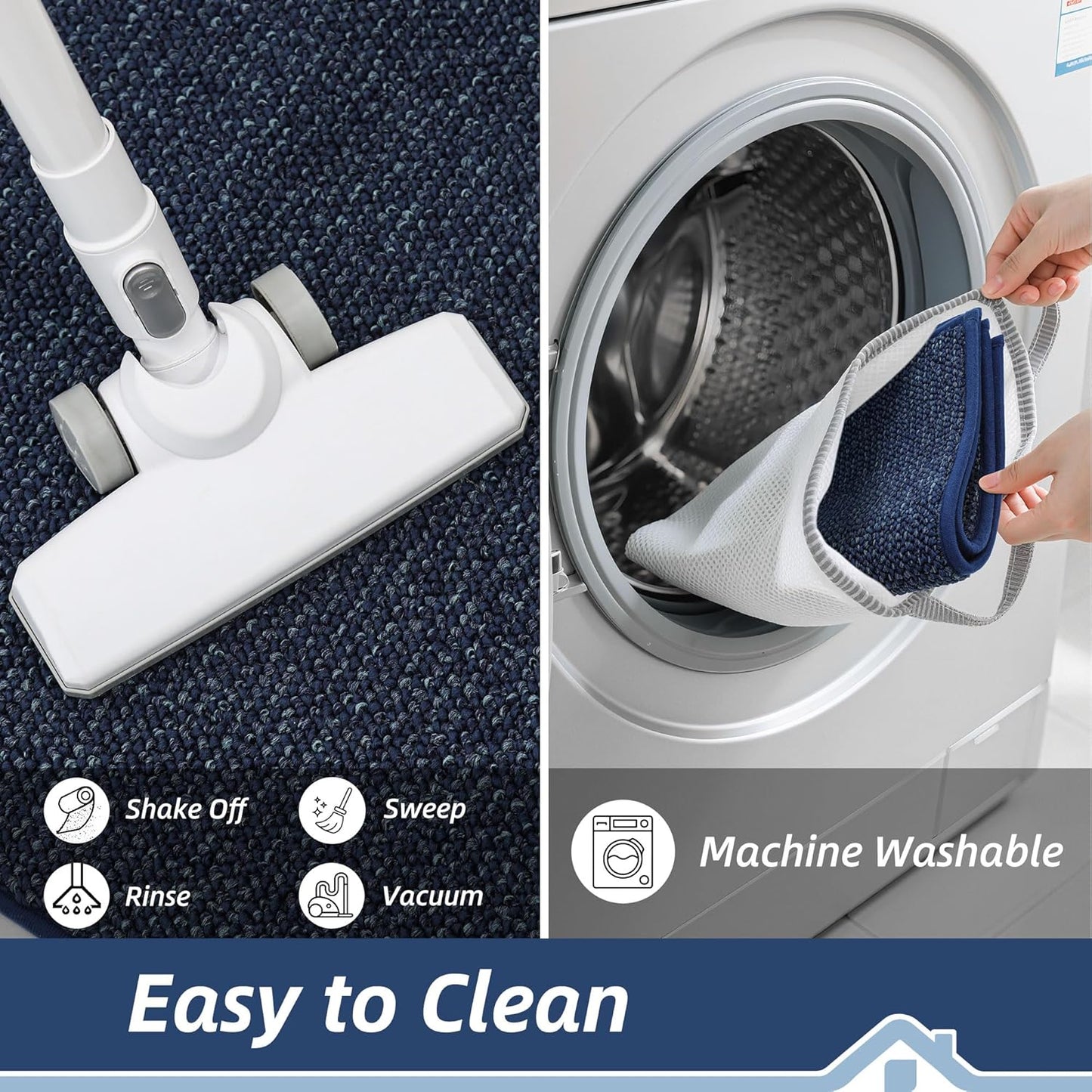 BEQHAUSE Kitchen Rugs 32"x48", Non-Slip Kitchen Mats for Floor, Super Absorbent and Stain Resistant Kitchen Rugs, Machine Washable Rugs for Kitchen, Hallway, Laundry & Sink, Blue