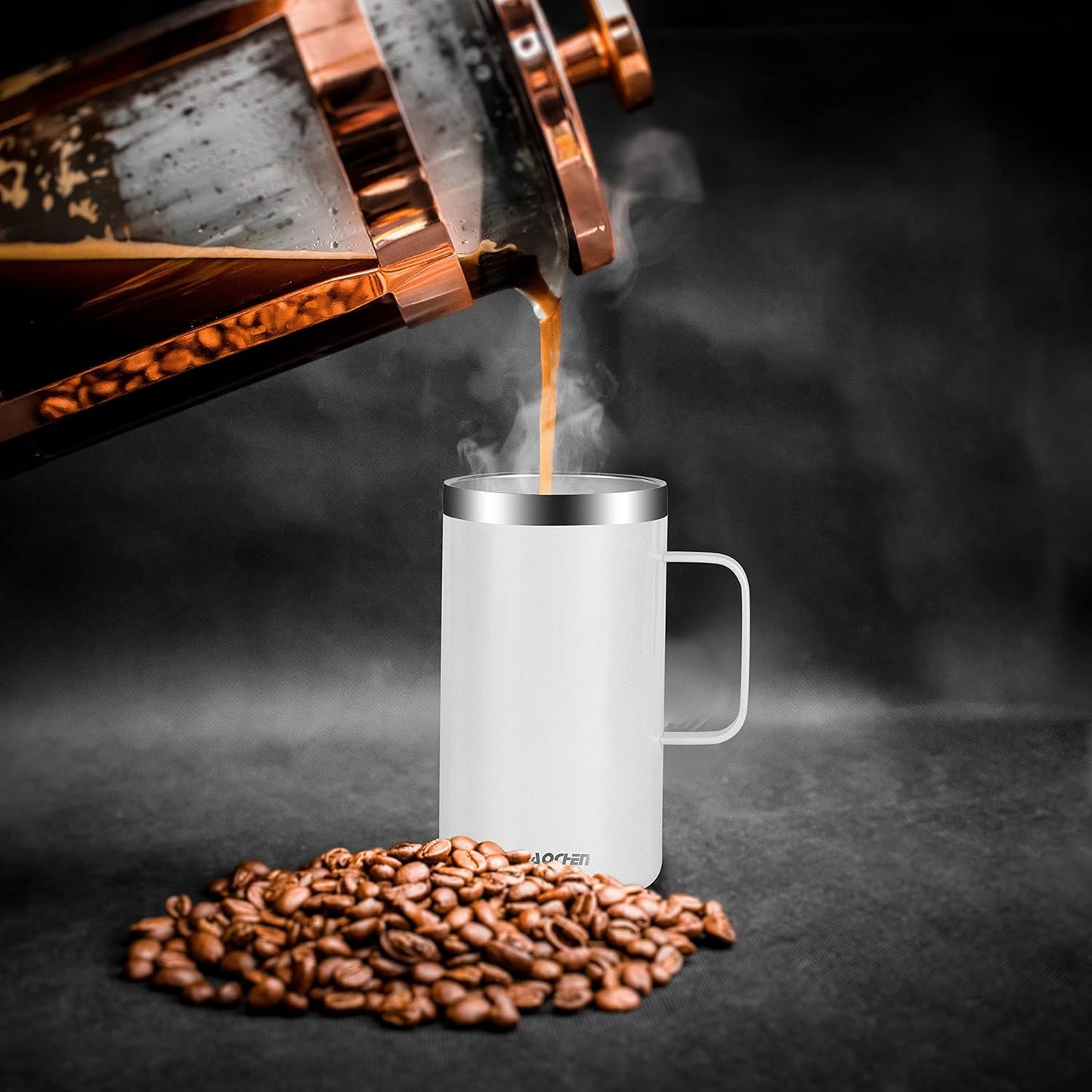 KXIAOCHEN 20oz Insulated Coffee Mug with Lid, Stainless Steel Coffee Cup, Double Wall Vacuum Coffee Tumbler with Handle, Premium Thermal Travel Coffee Mug (Pearl White)