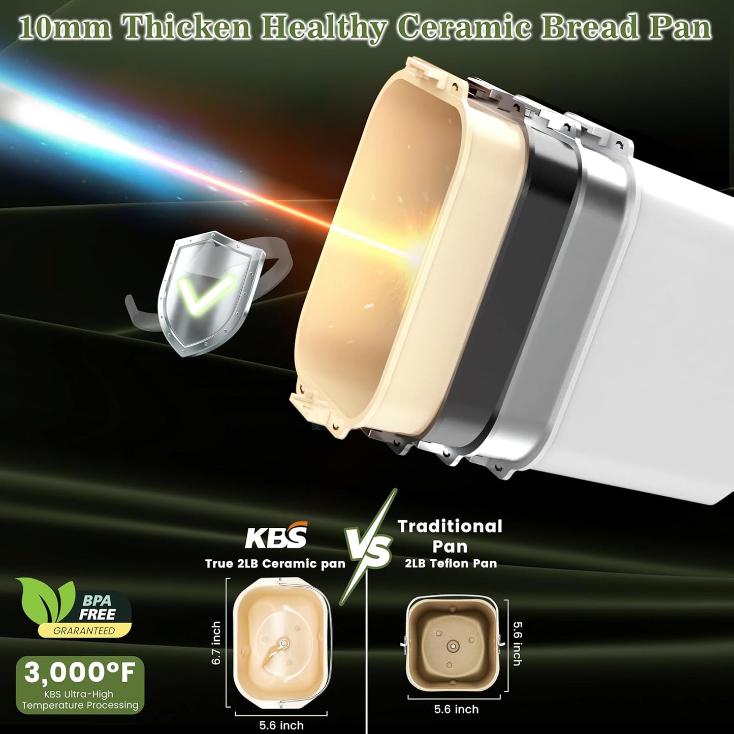 KBS 710W Convection Bread Maker Dual Heaters,2.2LB Bread Machine with Healthy Ceramic Pan&Auto Fruit Dispenser,17-in-1 Bread Maker Machine Gluten Free,Stainless Steel 15H Timer&Keep Warm, Touch Panel