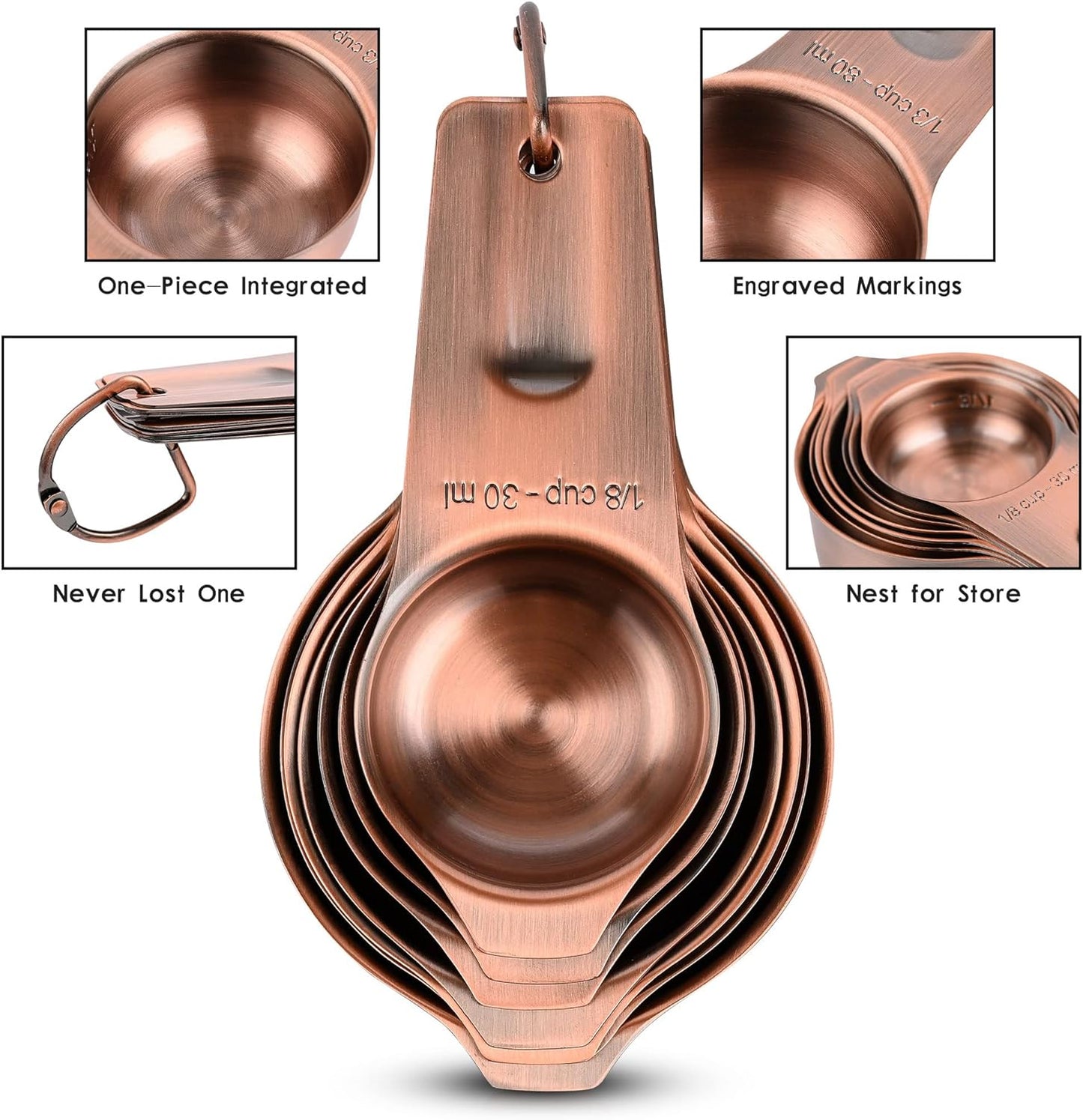 Copper Measuring Cups and Spoons Set, 20-Piece Stainless Steel Measuring Cups and Spoons Set, Measuring Stick Leveler, Measurement Conversion Chart Fridge Magnet, with 2/3 & 3/4 Measure Cup