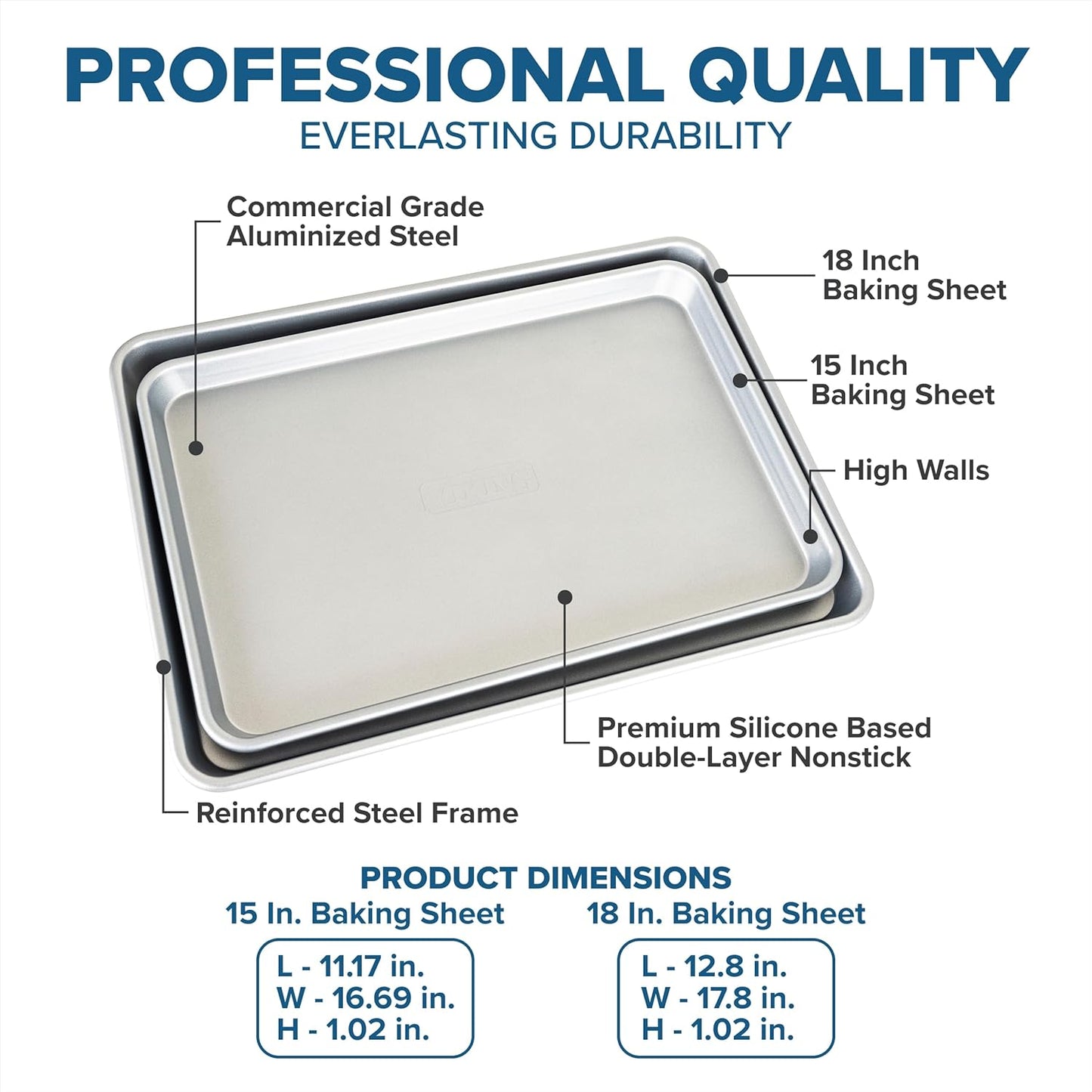 Viking 2-Piece Nonstick Baking Sheet Set, 15.5" & 17", Silver