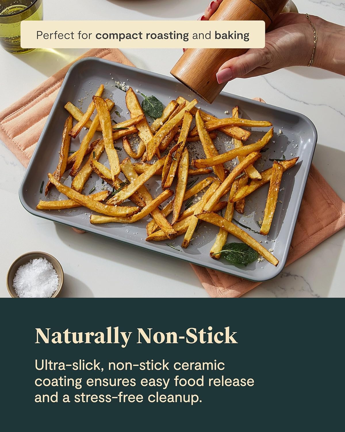 Caraway Nonstick Ceramic Small Baking Sheet Duo (9x13”) – Non-Toxic, PTFE & PFOA Free – Oven Safe – Aluminized Steel Core – Mini Sheet Pan for Baking, Roasting & More - Gray