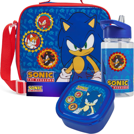 Get Trend SONIC THE HEDGEHOG Kids Lunch Bag Set 3 Pc with Leak Proof Water Bottle and Small Lunch Box Insulated for School Daycare Travel (Sonic)