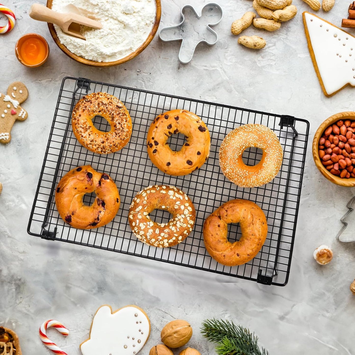 Kingrol 2-Piece Cooling Rack with Collapsible Folding Legs - for Cooking, Roasting, Drying, Grilling (Black)