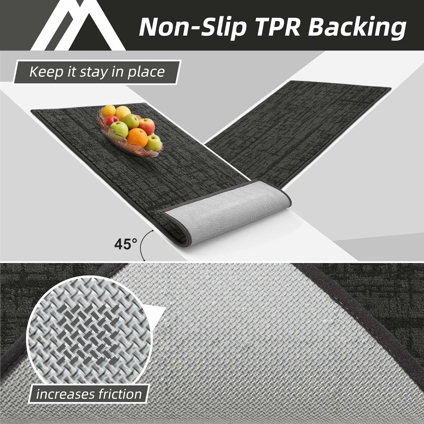 COSY HOMEER Kitchen Rugs 20"x32"+20"x48" Absorbent Soft Kitchen Mats for Floor Non Slip Kitchen Runner Rug Polyester Washable Kitchen Floor Mats for Sink Mat,Hallway,Laundry,Dark Grey