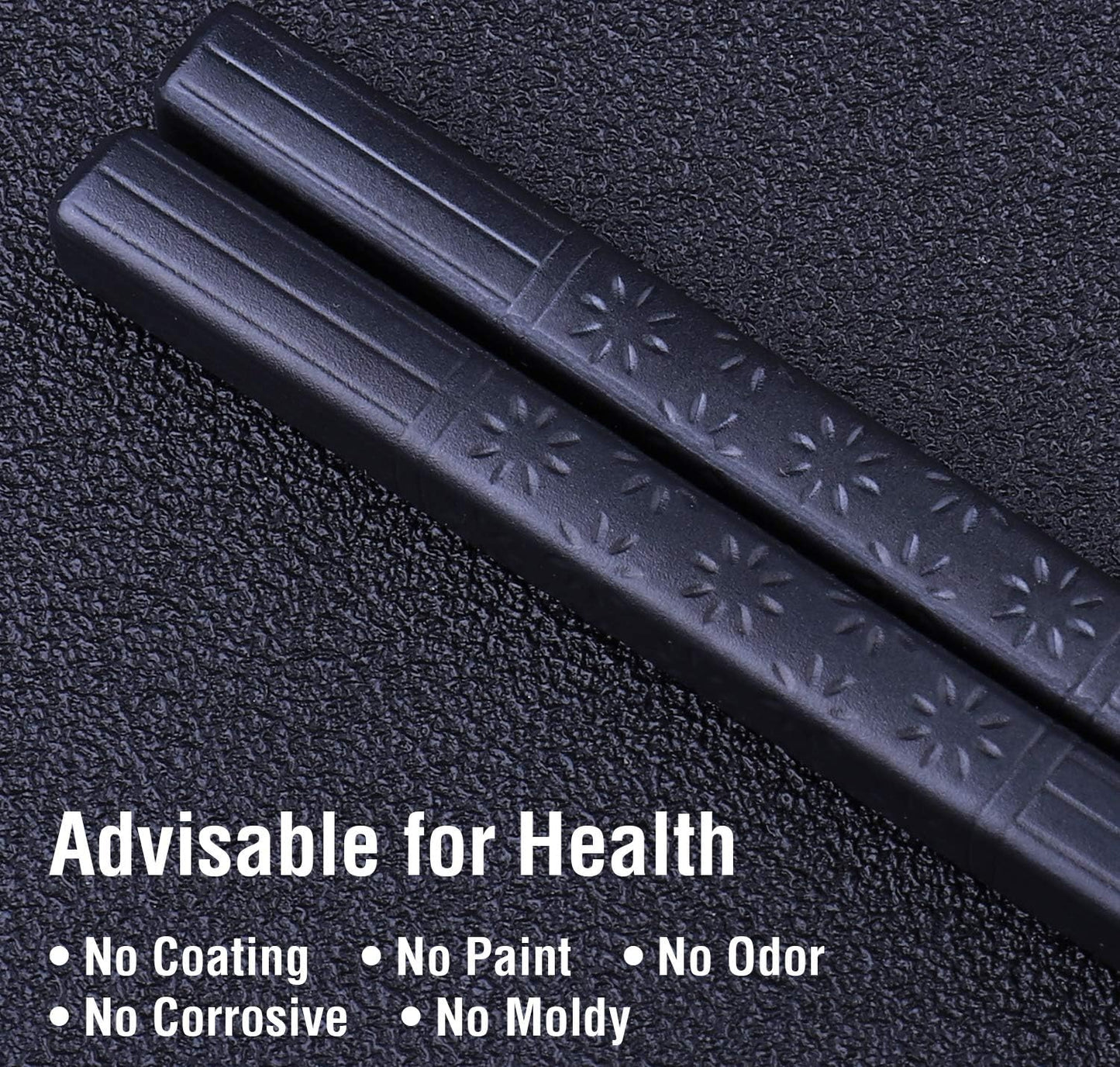 5 Pairs Fiberglass Chopsticks, GLAMFIELDS Reusable Japanese Chinese Chop sticks Dishwasher Safe, Non-slip, 9 1/2 inches - Black with Multi-purpose Drawstring Bag Carrying Case