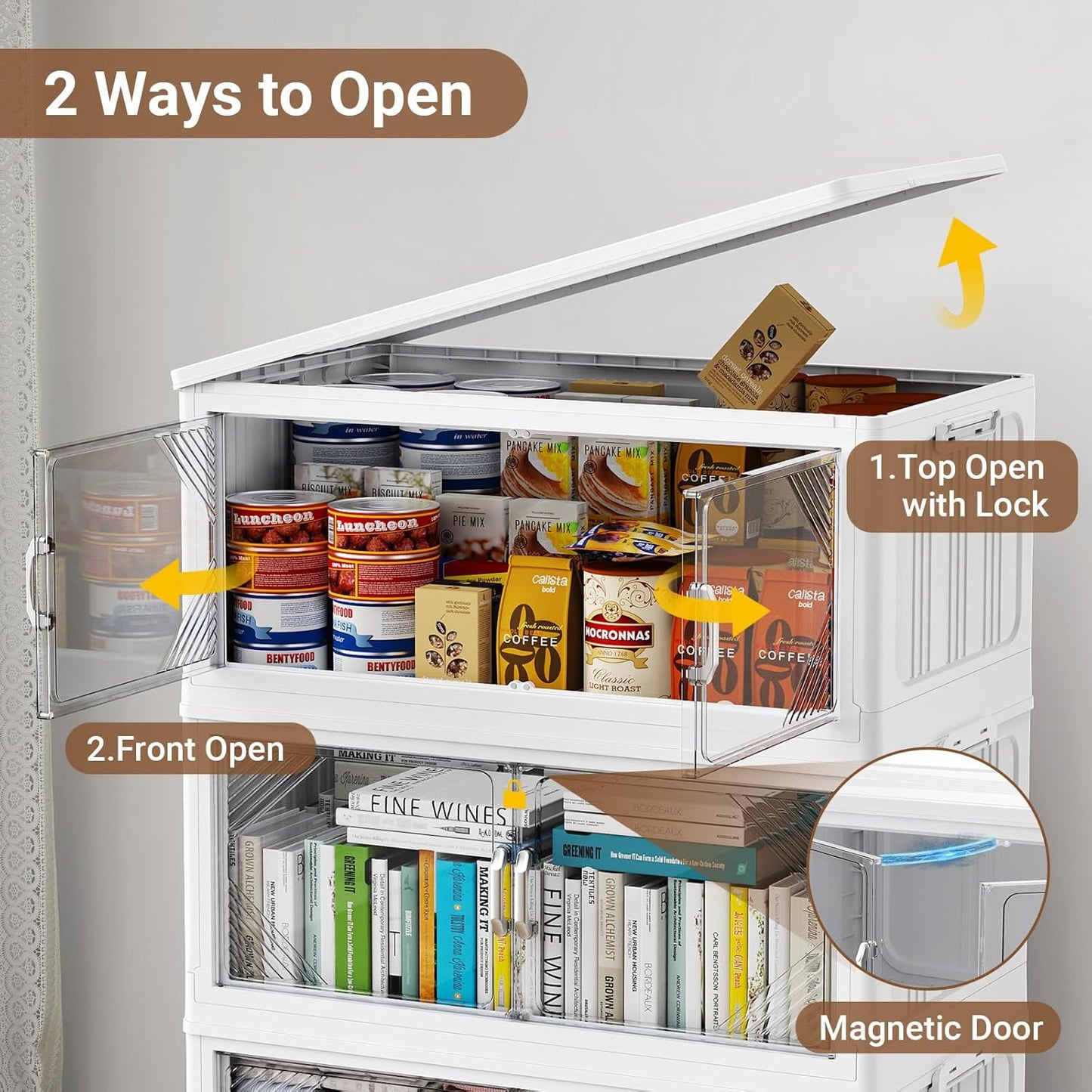 175Gal Plastic Stackable Storage Bins with Lid, 700QT Extra Large Closet Organizers Collapsible Cabinets Boxes With Drawers, Foldable Containers with 4x Wheels for Home Kitchen, V60 5Pack White