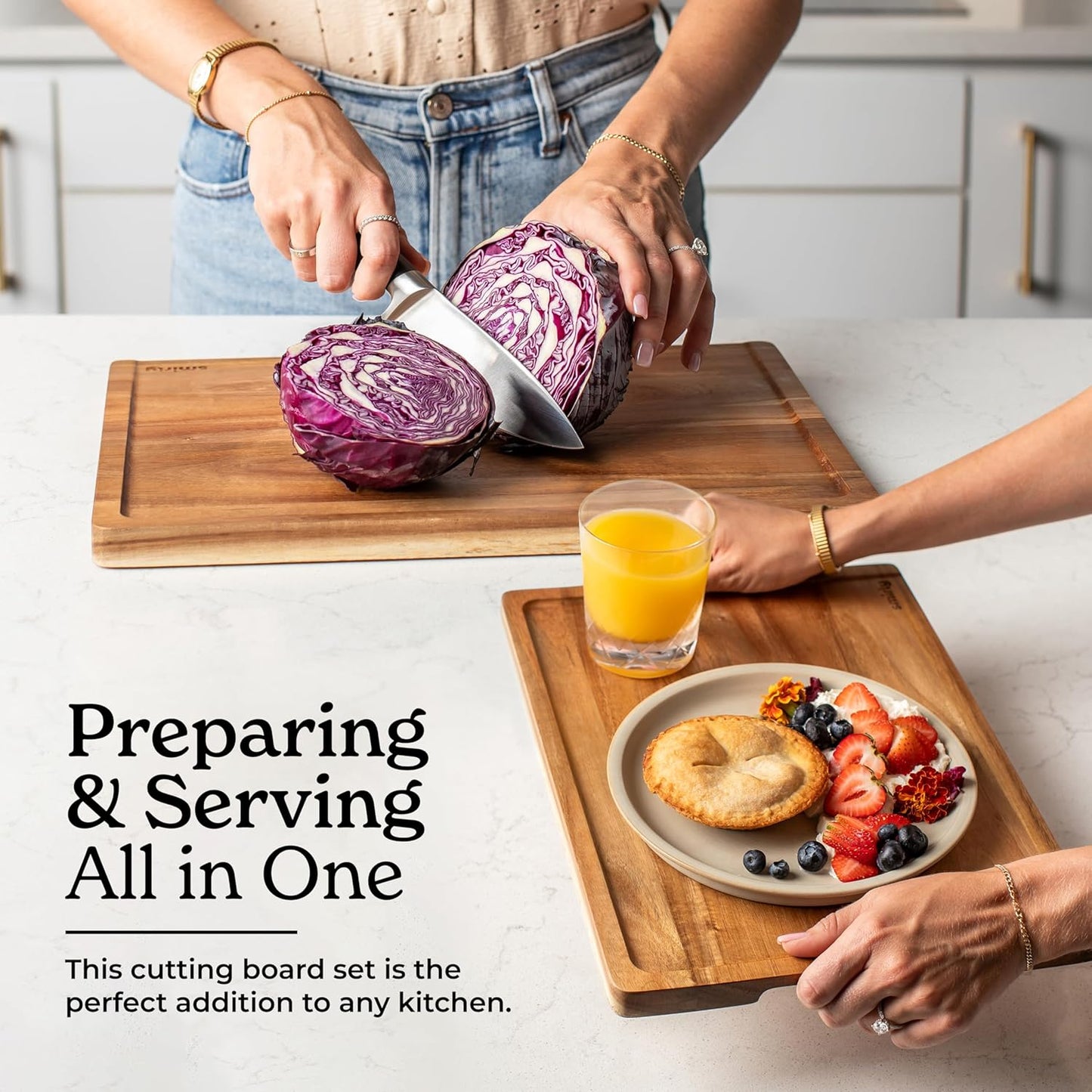 SMIRLY Wood Cutting Board, Bamboo Cutting Board Set, Chopping Board and Wooden Cutting Boards for Kitchen, Small Wood Cutting Board and butcher block (Acacia Wood, 3 Pack)