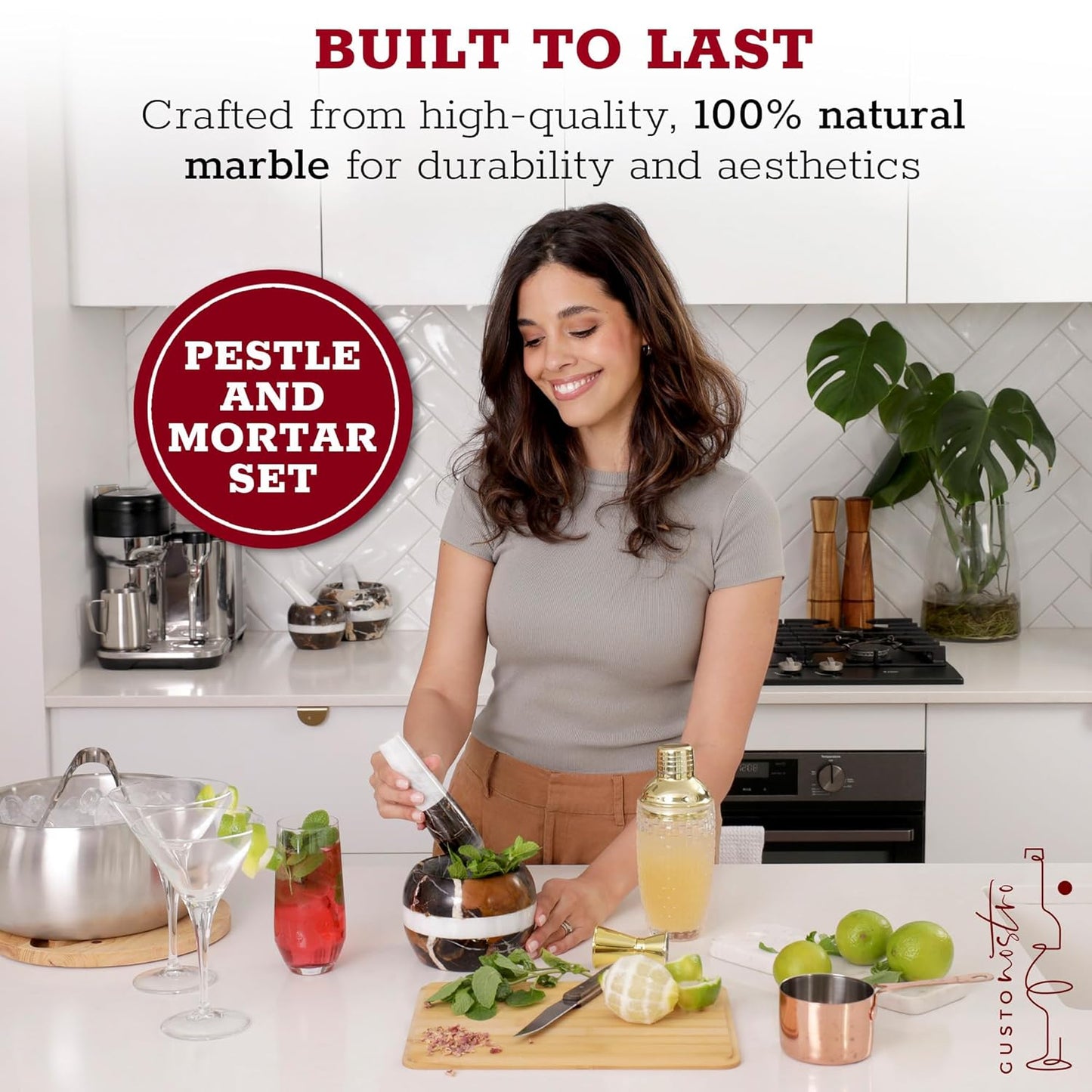 Gusto Nostro Natural Marble Mortar and Pestle Set Small| 4 Inch - 1.5 Cup | Mini Mortar Pestle Set for Grinding Herbs, Nuts, Grains | Pesto Grinding and Guacamole Stone Bowl | Marble Spice Crusher