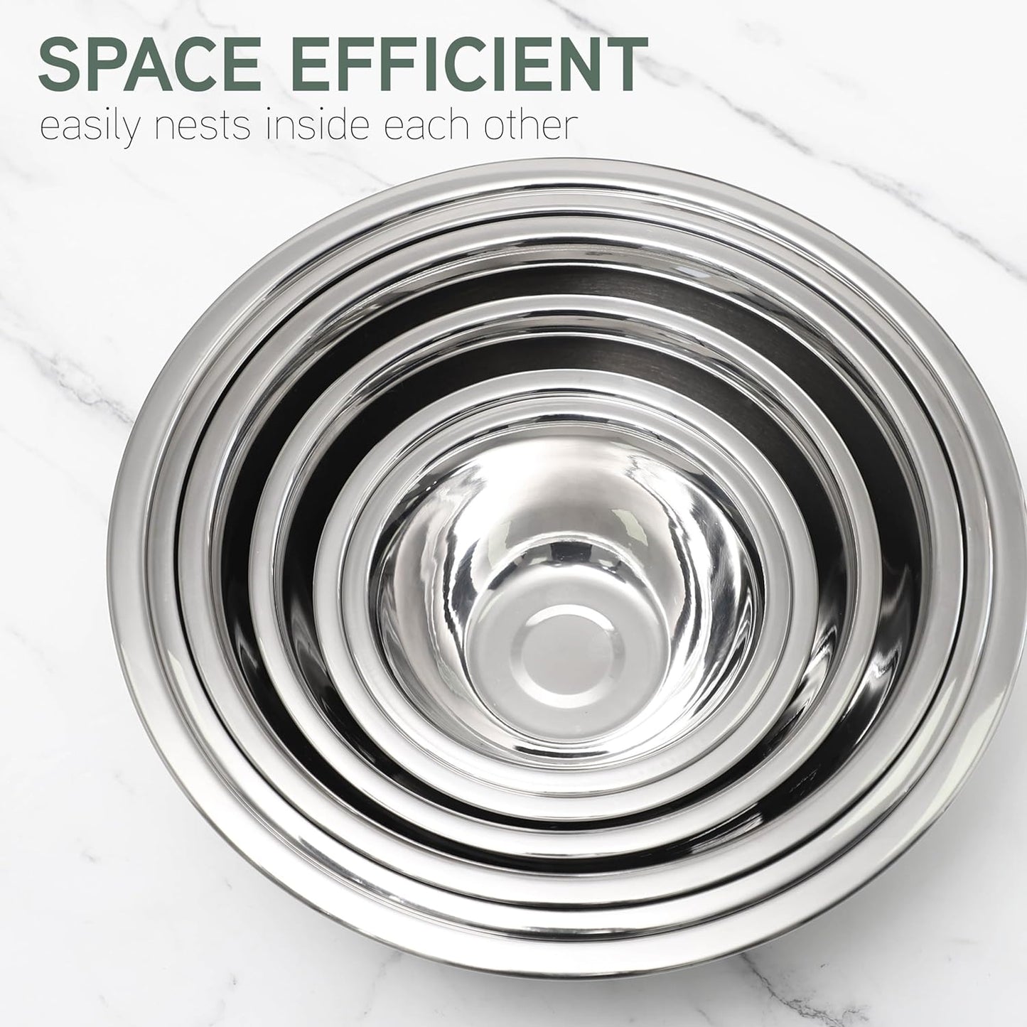 COOK WITH COLOR Stainless Steel Mixing Bowls Set - Nesting Bowls, 6 Pieces, Silver with Non Slip Bottom