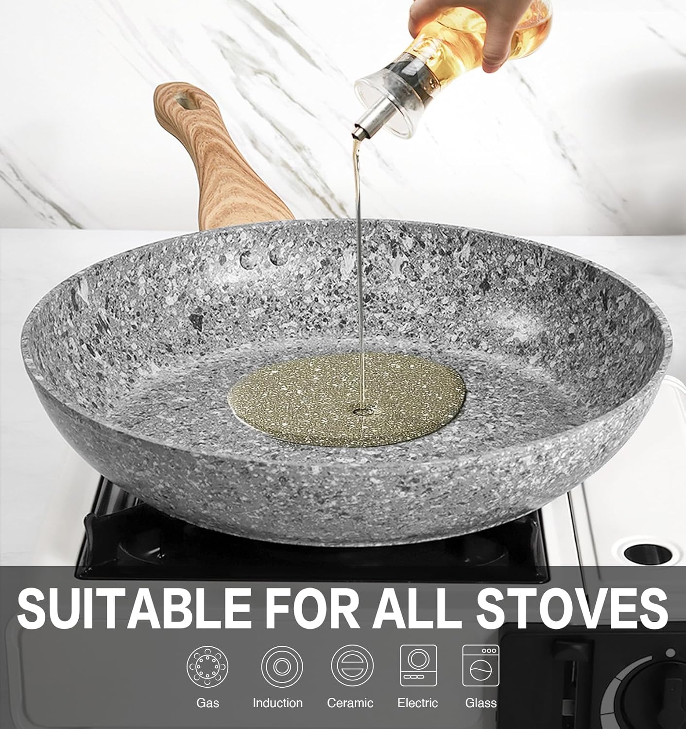 KOCH SYSTEME CS Nonstick Frying Pan with Lid, 12 Inch Grey Granite Frying Pan with Non-toxic Nonstick Coating, Aluminum Skillet with Heat-resistant Bakelite Handle, Induction Compatible, Oven Safe