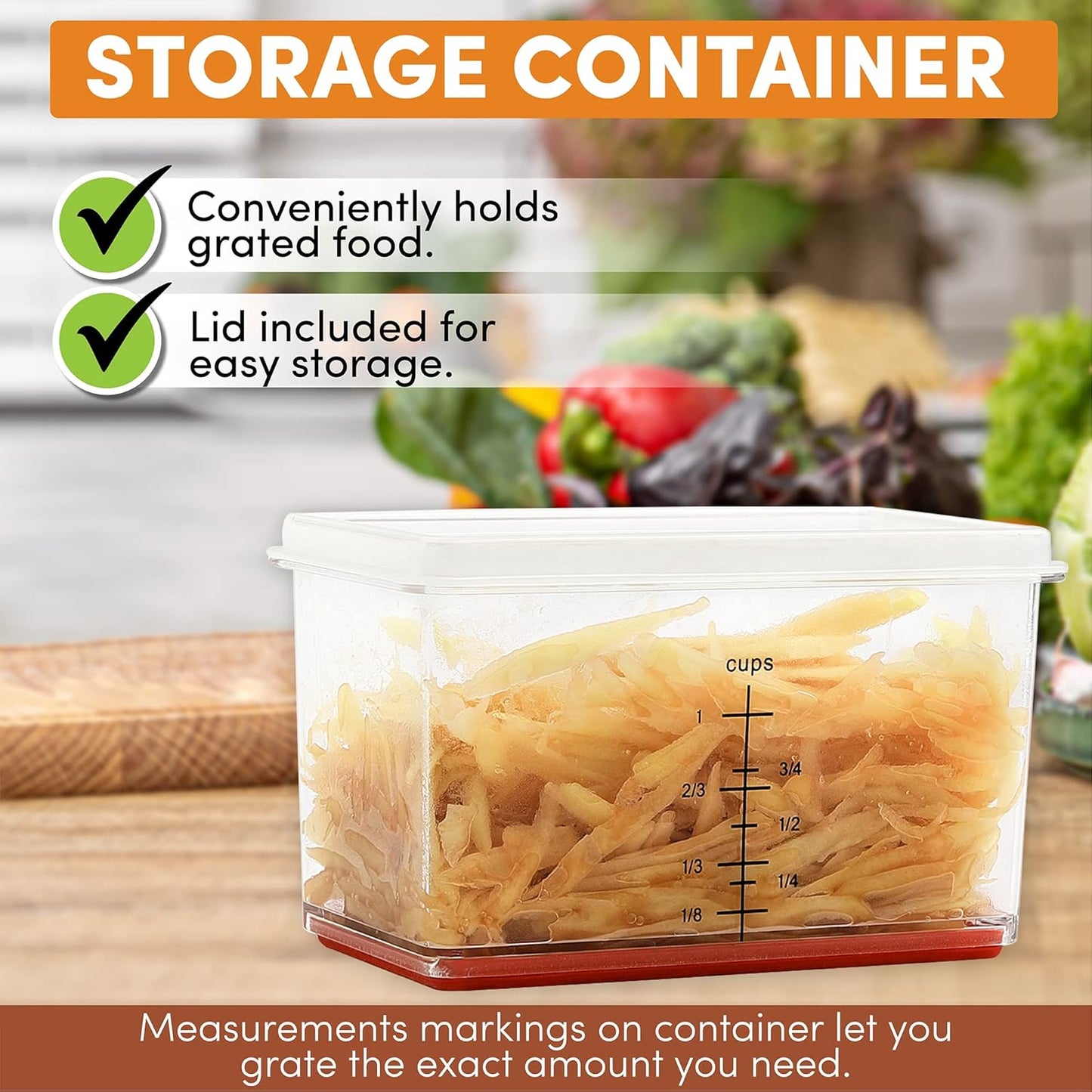 Spring Chef Professional Red 10" Parmesan Cheese Grater With Container, Stainless Steel & Soft Grip Handle, 4 Sided Kitchen Carrot Shredder, Handheld Box Grater for Potato, Veggie, Ginger, Hashbrown