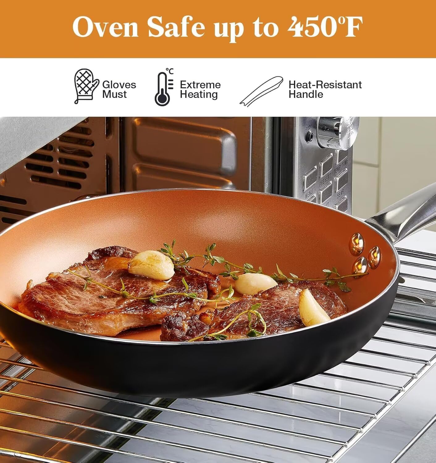 KOCH SYSTEME CS Little Skillet with Lid - 8" Copper Nonstick Frying Pan for Oven & Stove, Small Skillet with Ceramic Coating, Aluminum Nonstick Pan, 100% PFOA Free, All Stove Tops Compatible