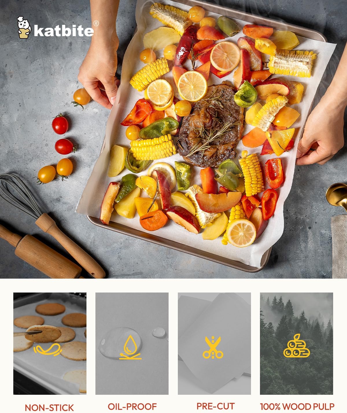 Katbite 200Pcs 9x13 inch Heavy Duty Parchment Paper Sheets, Precut Parchment Paper for Quarter Sheet Pans Liners, Baking Cookies, Bread, Meat, Pizza, Toaster Oven (9"x13")