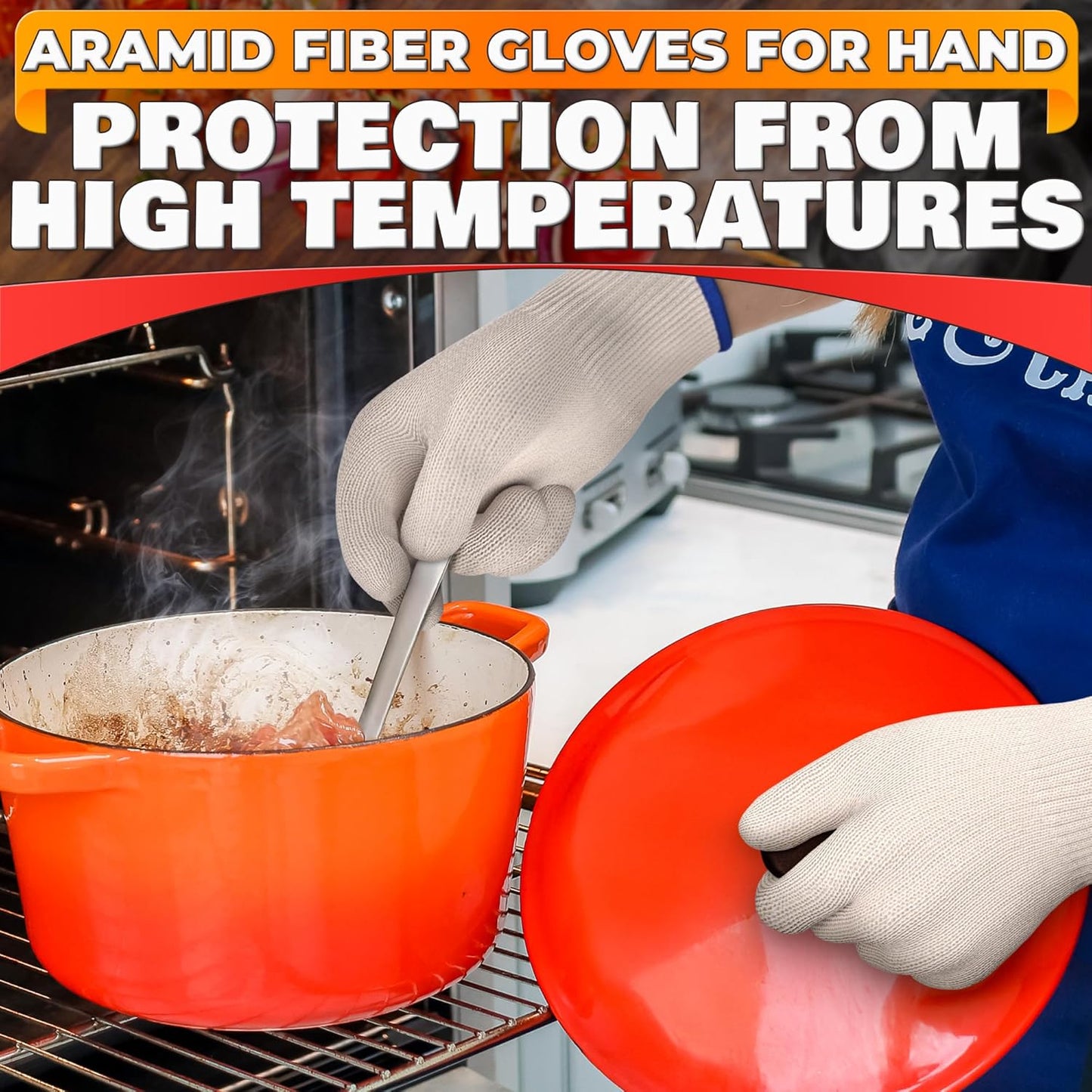 Heat Resistant Gloves - BBQ Gloves Heat Resistant Cooking Oven Gloves with Fingers Grill Glove Oven Mitts 480 to 932°F Grilling Gloves - Grill Gloves for Outdoor Grill Gloves for Hot Food Handling
