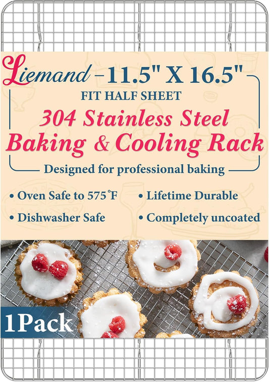 Cooling Racks for Cooking and Baking-11.5"x16.5" Oven Safe Premium Stainless Steel Heavy Duty Baking Rack Tight-Wire, Fits Half Sheet Pan for Roasting & Grilling & Cooking-1 Pack