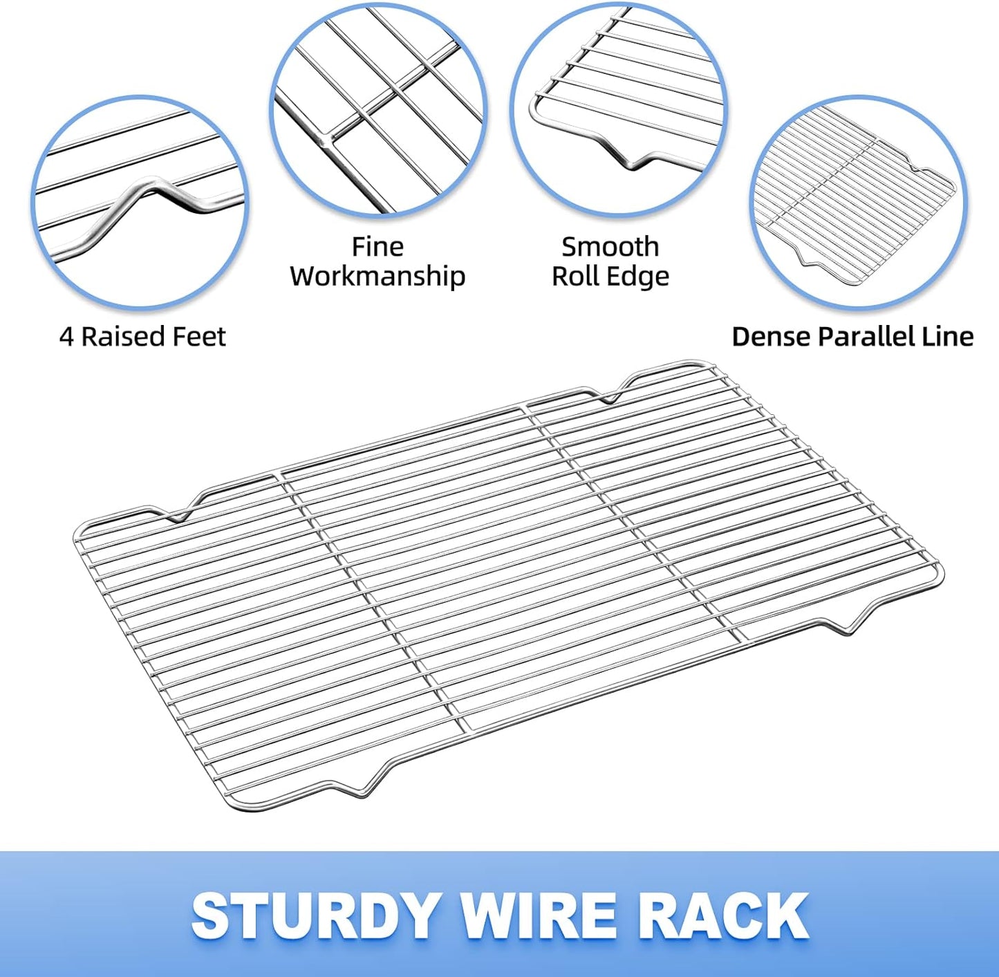 Baking Sheet with Wire Rack Set (1 Baking Pan + 1 Cooling Rack), 16 x 12 x 1 Inch Stainless Steel Cookie Sheet Pan Toaster Oven Tray with Rack, Non-stick & Dishwasher Safe